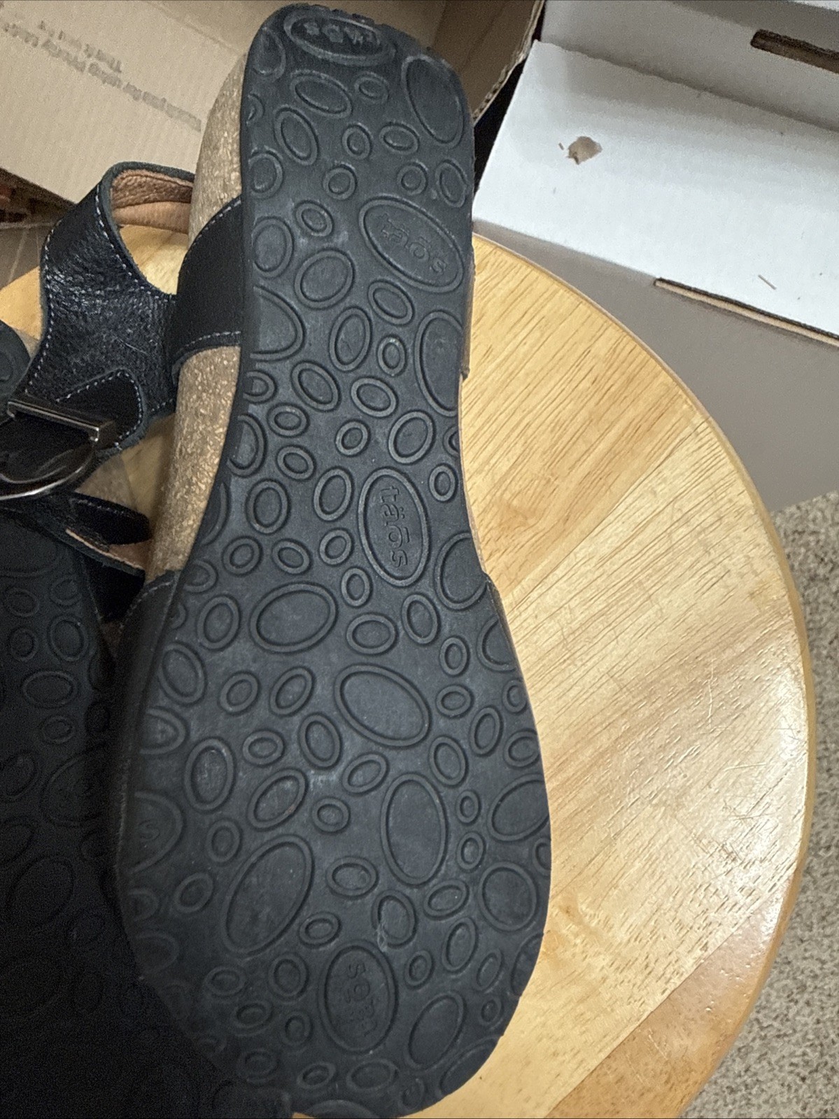Taos Women’s Black Leather Comfort Sandals Adj. Ankle Strap Arch Support Sz 6.5