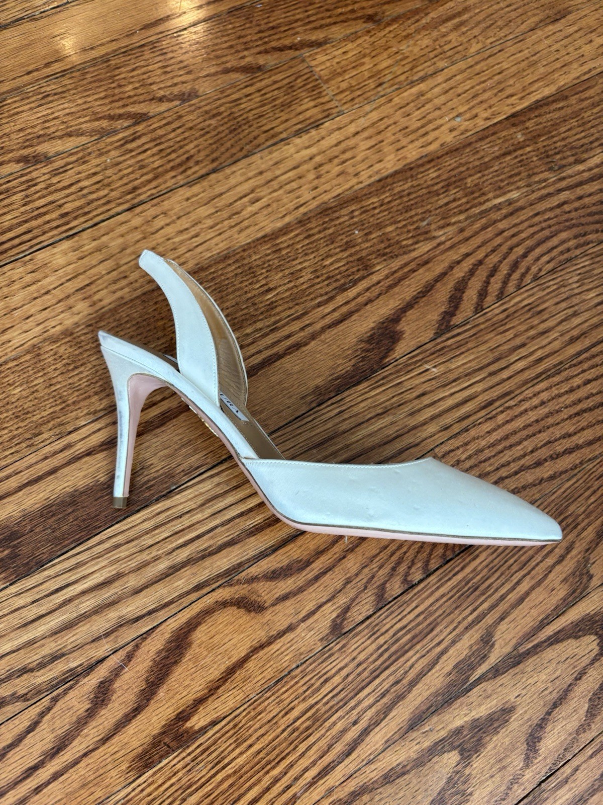 Aquazzura Satin Slingback Stiletto Pointed Toe Heels White EU 38 Women