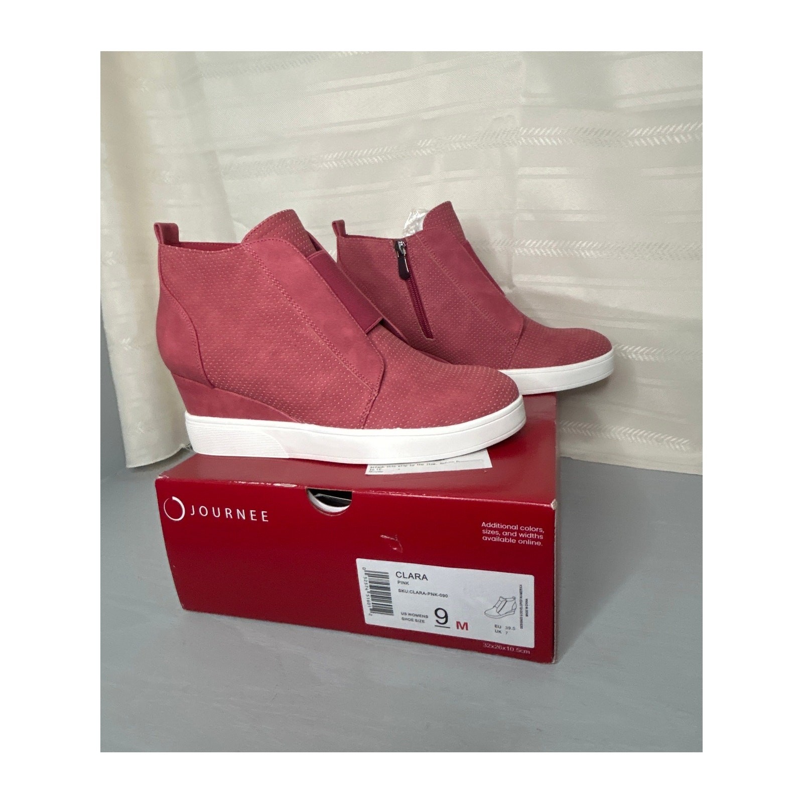 Journee Collection Clara Wedge Sneaker Pink Vegan Leather Size 9 M Inside Zip