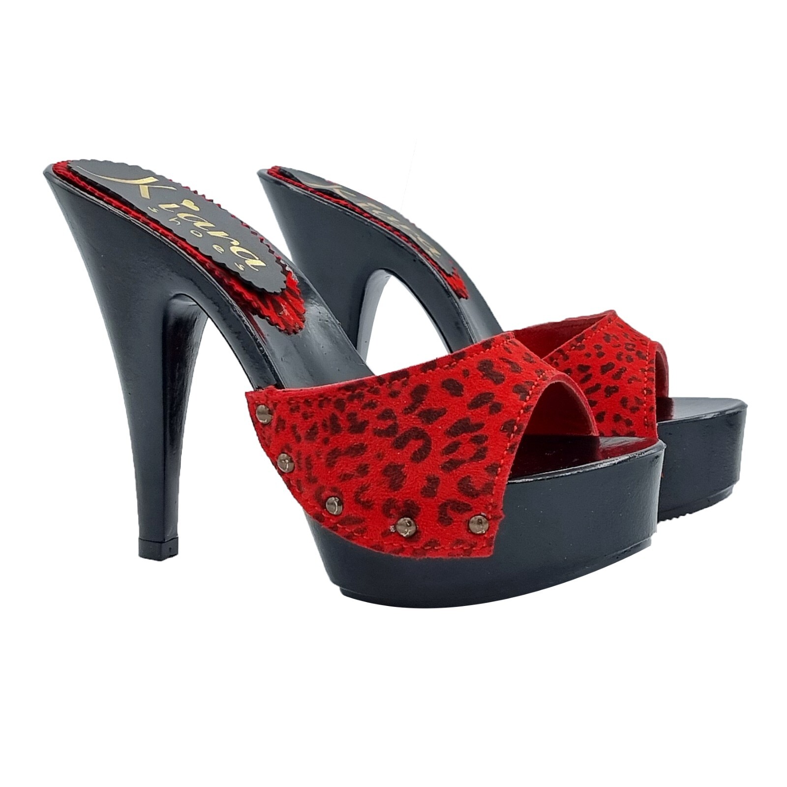 Black Clogs Red Suede Band ‘Leopard Effect’ – K95001 CAM RED LEOP