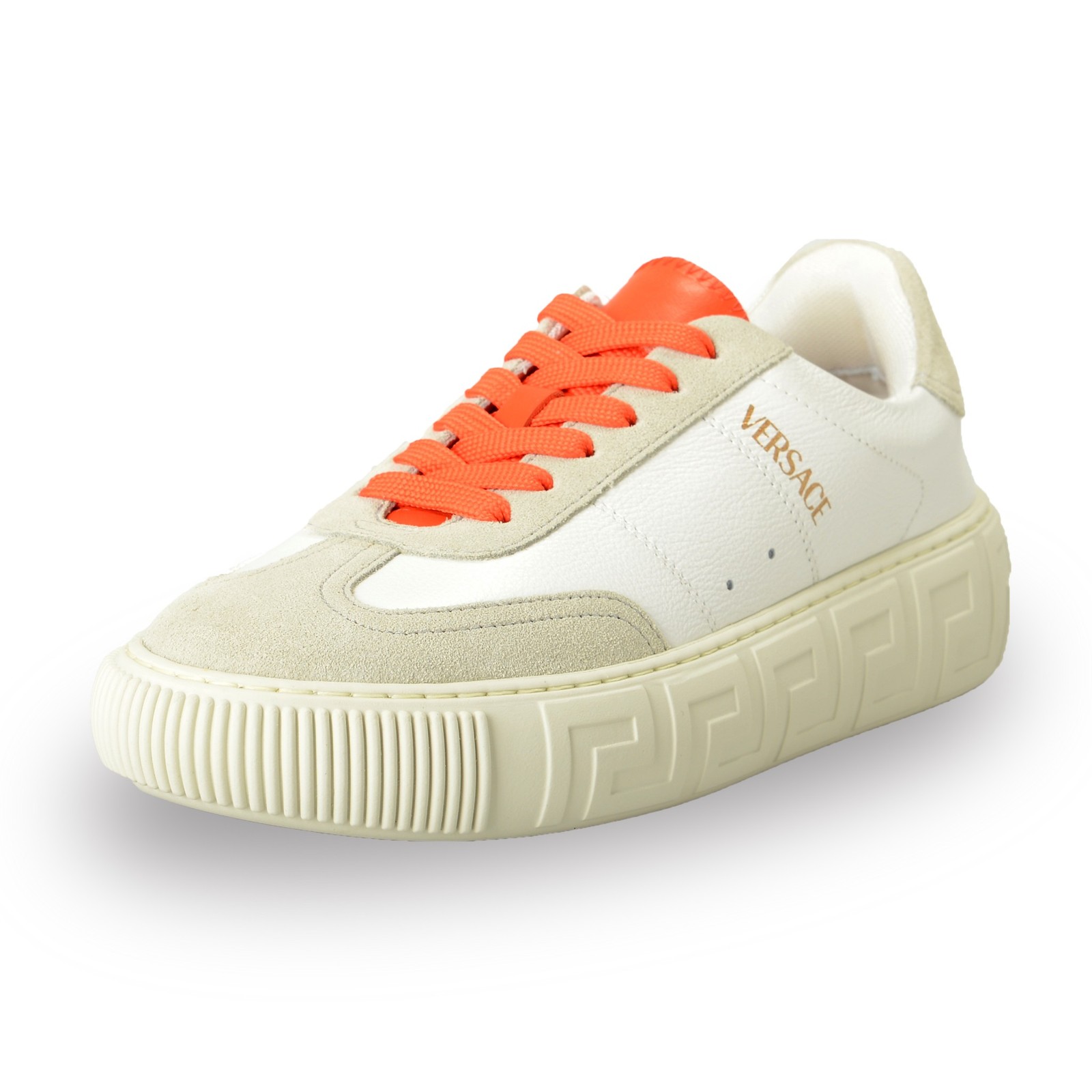 Versace Women’s White & Coral Suede & Leather Sneakers Shoes US 8 IT 38