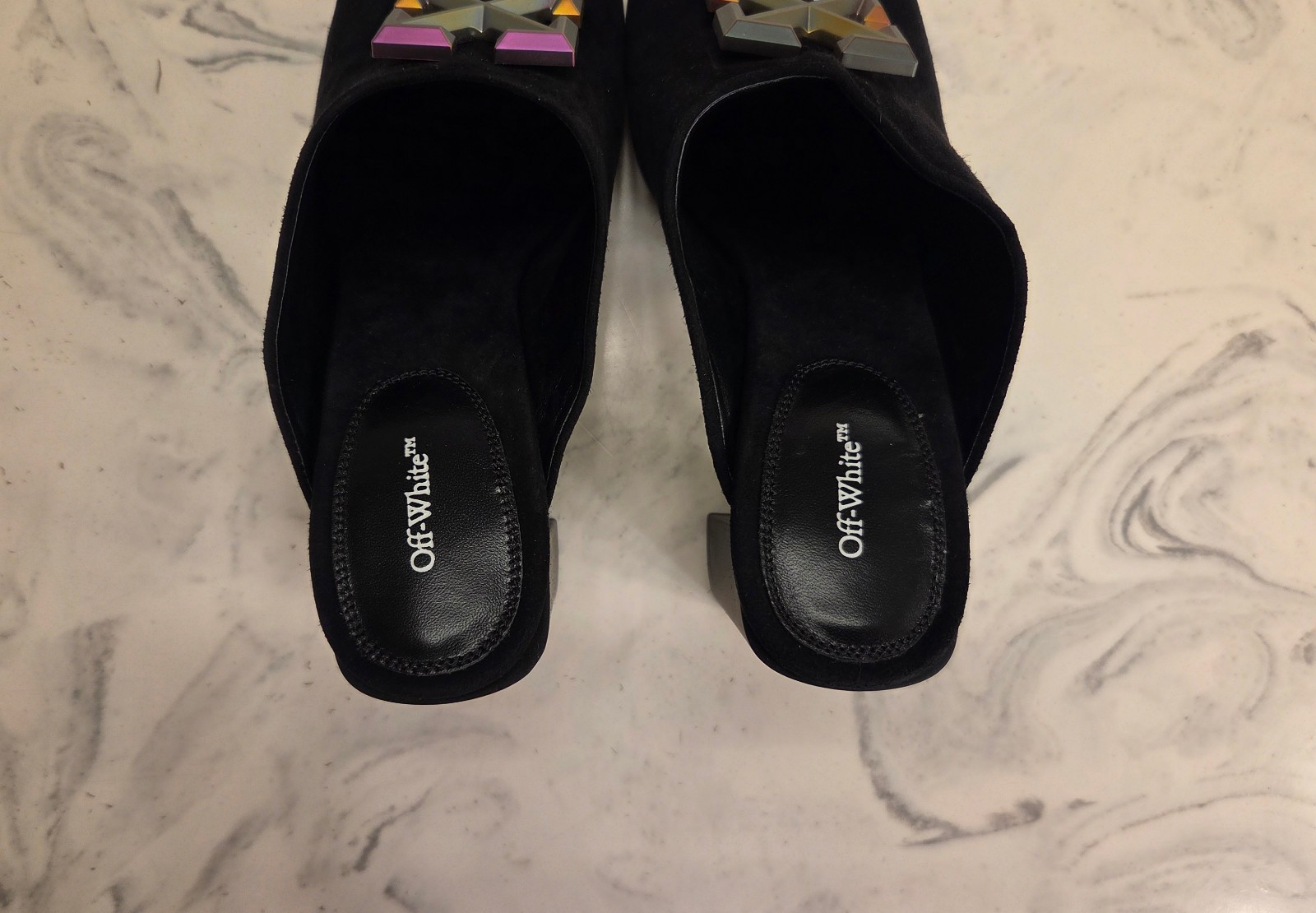 New! Off-White ‘Arrows Sabot’ Sandals Black Suede Womens 6 US 36 Eur. MSRP $900