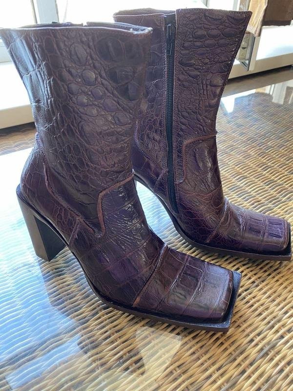 Women Navy Boot Boots Burgundy Leather 37 #B9TG