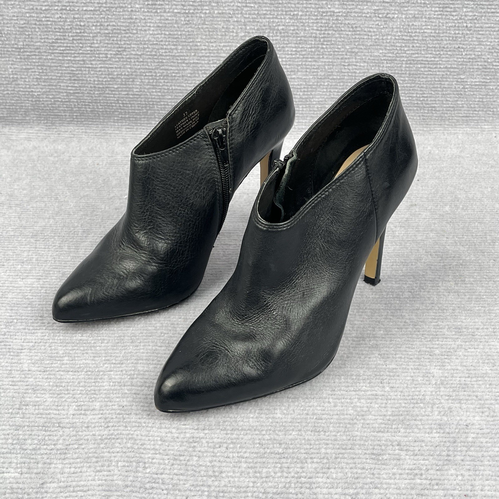 Mi Piaci Black Leather Stiletto Ankle Booties Pointed Toe Zip EU 37 AU 6 US 7