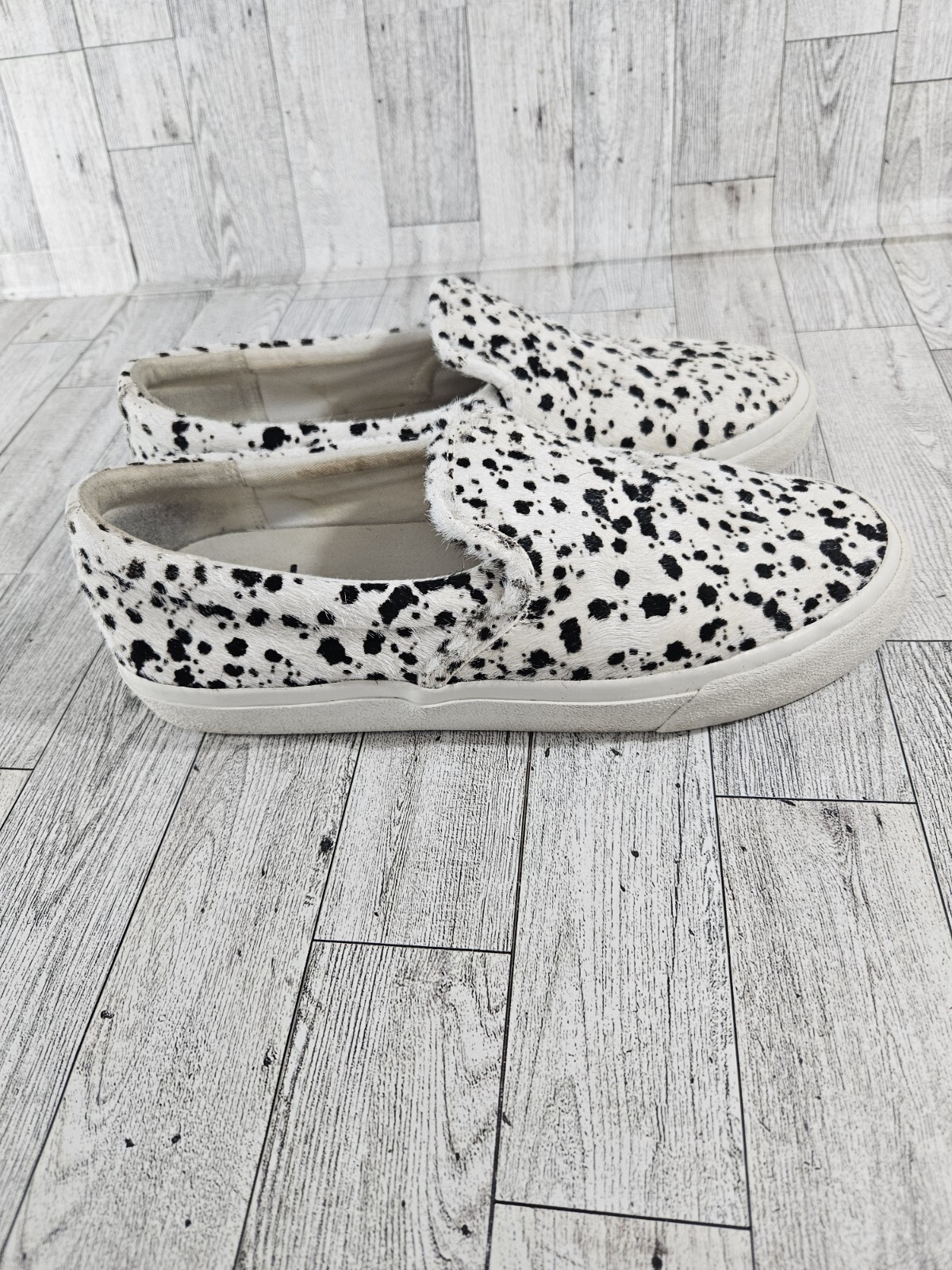 Madewell Shoes Women 8.5 Men 7 White Slip-On Sneakers Cow Animal Print Calf Hair