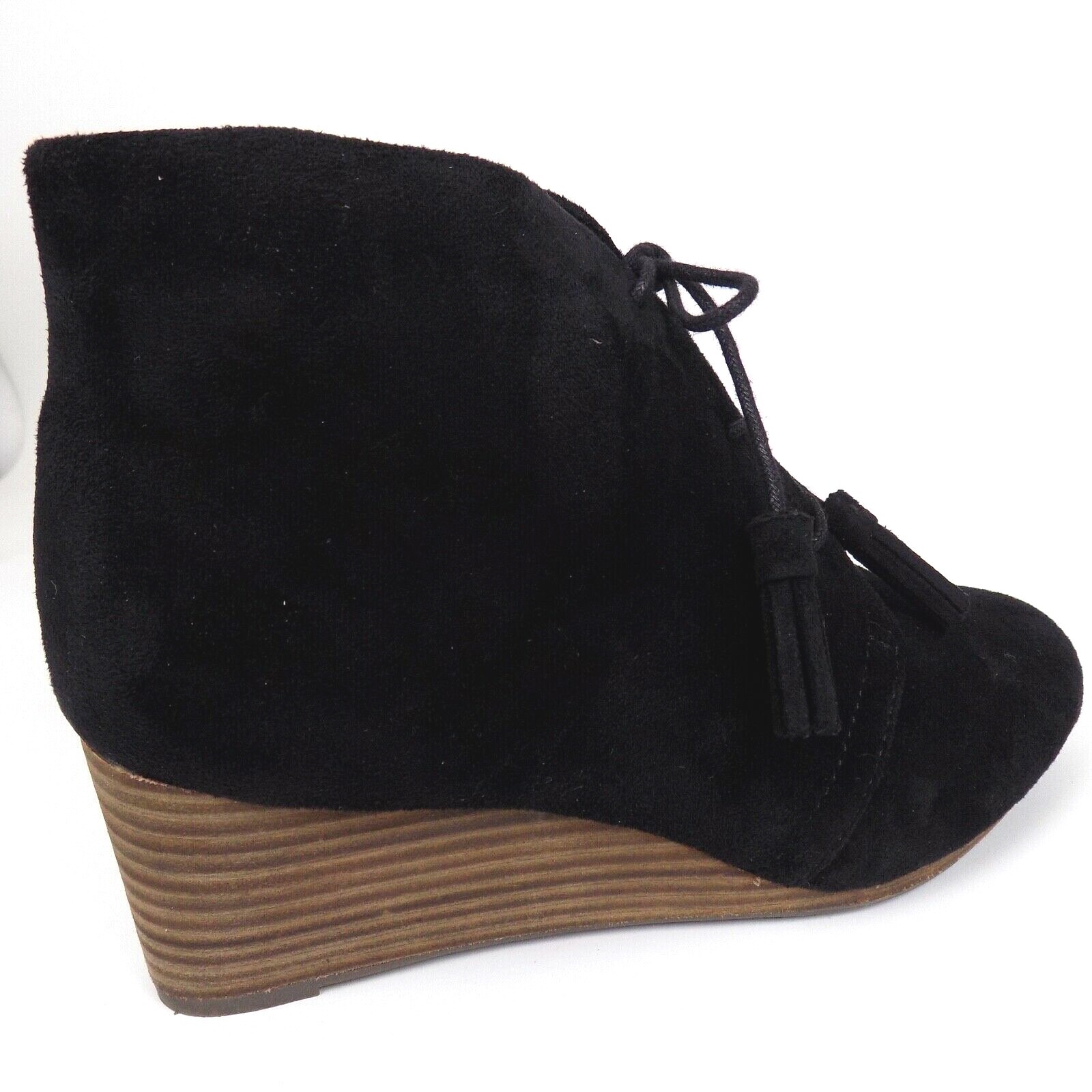 DR. SCHOLL’S Women Dakota Wedge Ankle Lace Booties Size 7.5 WIDE, Black Faux Sue