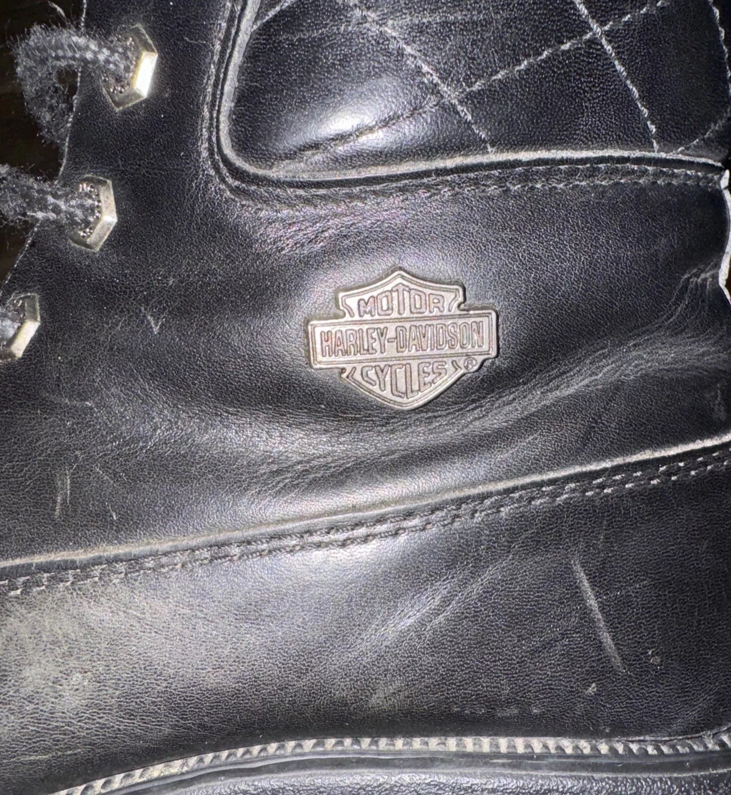 Vtg Harley-Davidson Moto Boots Leather Chunky Sole Logo Biker Lace Up Women 6.5