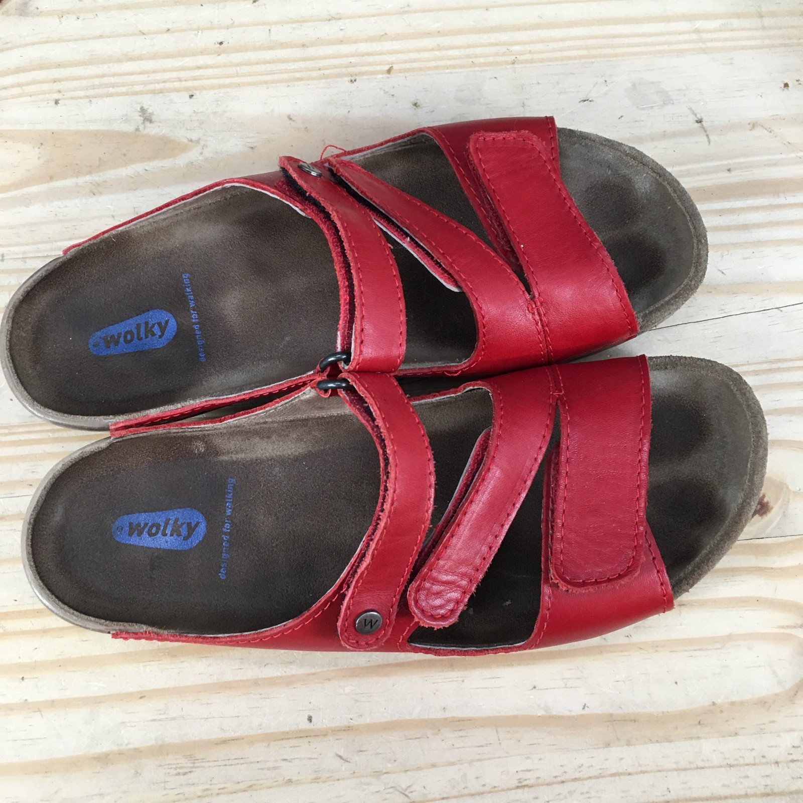 Wolky Jasper Sandals Womens 40 Casual Slip Slide Z-Strap Adjustable Red Leather