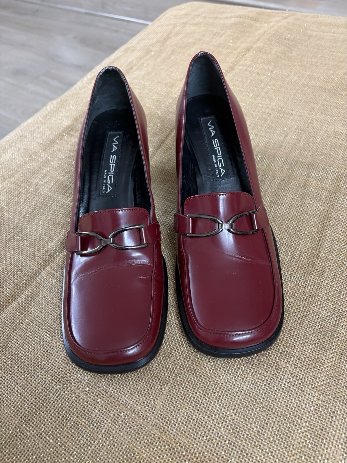 Via Spiga Made in Italy Burgundy Leather Block Heel Loafers – Women’s Size 8.5