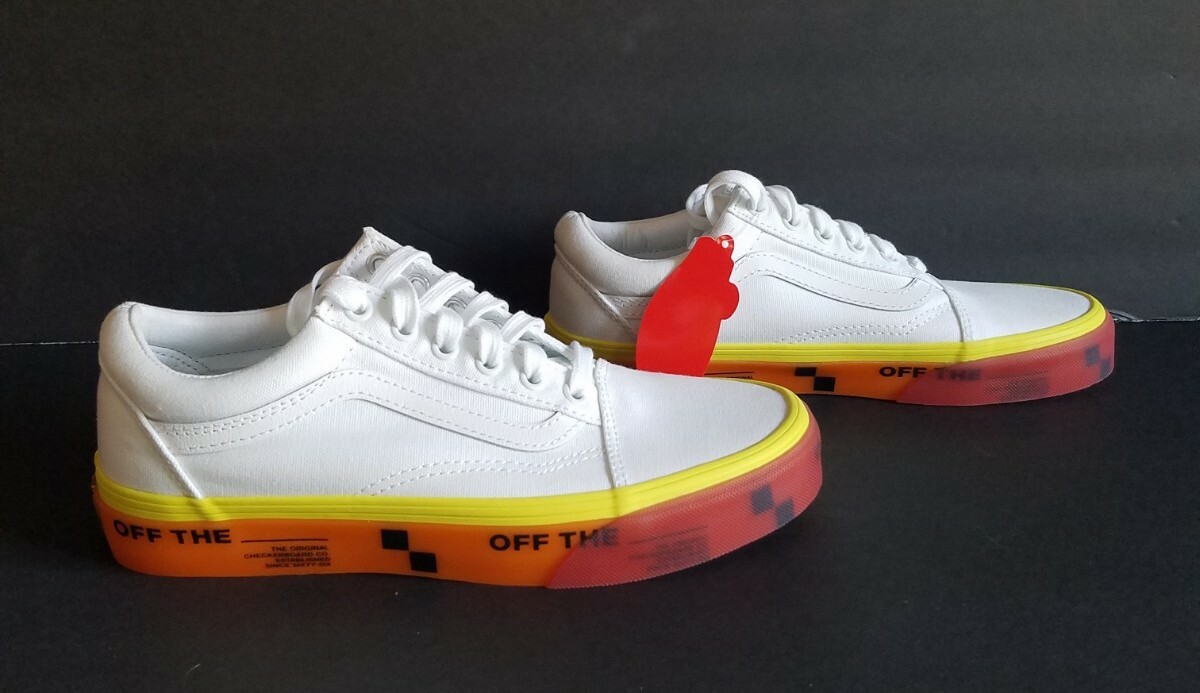 Vans Off the Wall Canvas Women White Red Orange Yellow Lace-Up Sneakers Size 5.5