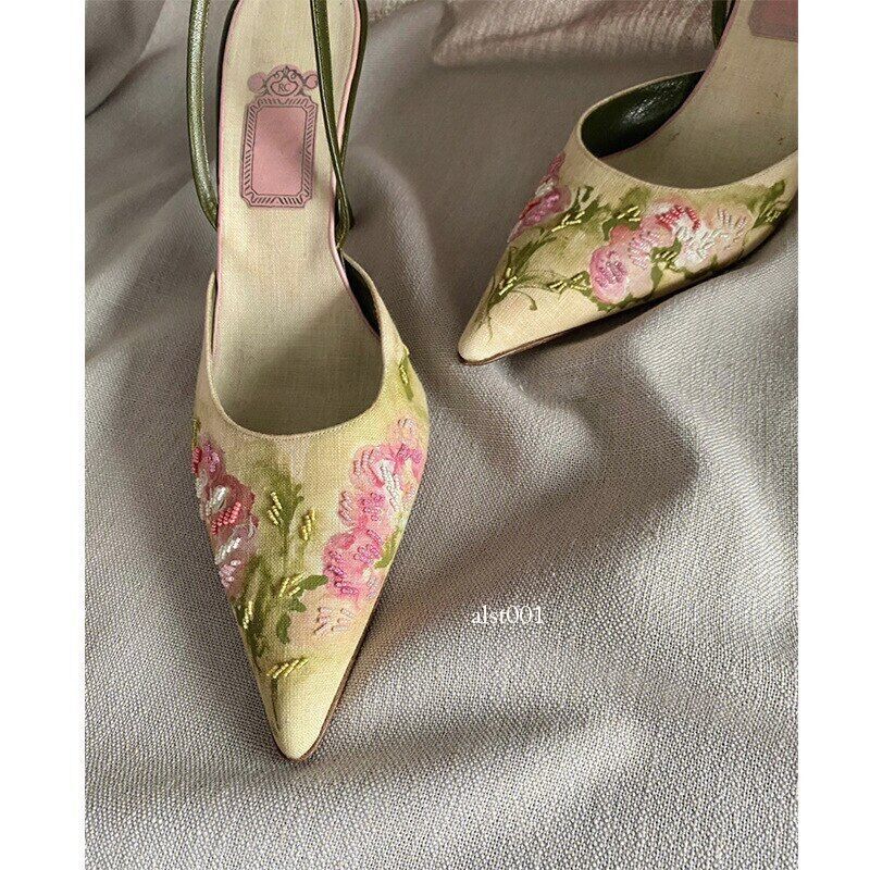 High Heels Shallow Women Sandals Flower Summer Women Pumps Shoes Dress Party