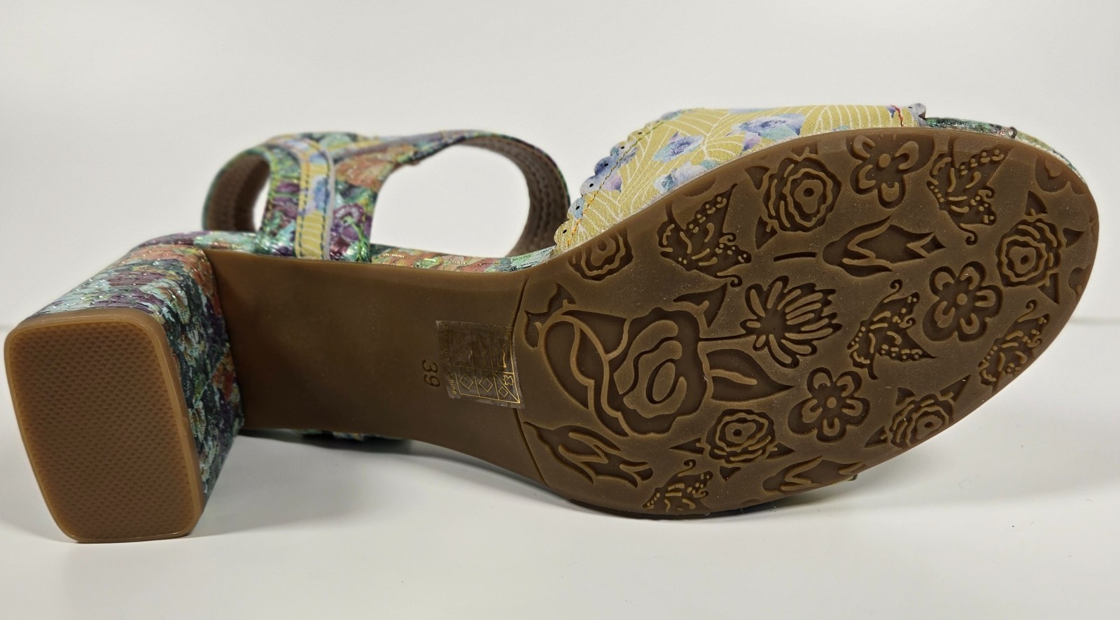 L’Artiste Spring Step Vogeush Floral Heeled Sandal Sz 8.5 (39) Boho Wedding EC