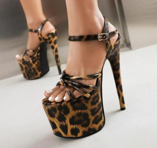 Womens Peep Toe Stiletto Super High Heel Platform Sandal Leopard Print Pump Shoe