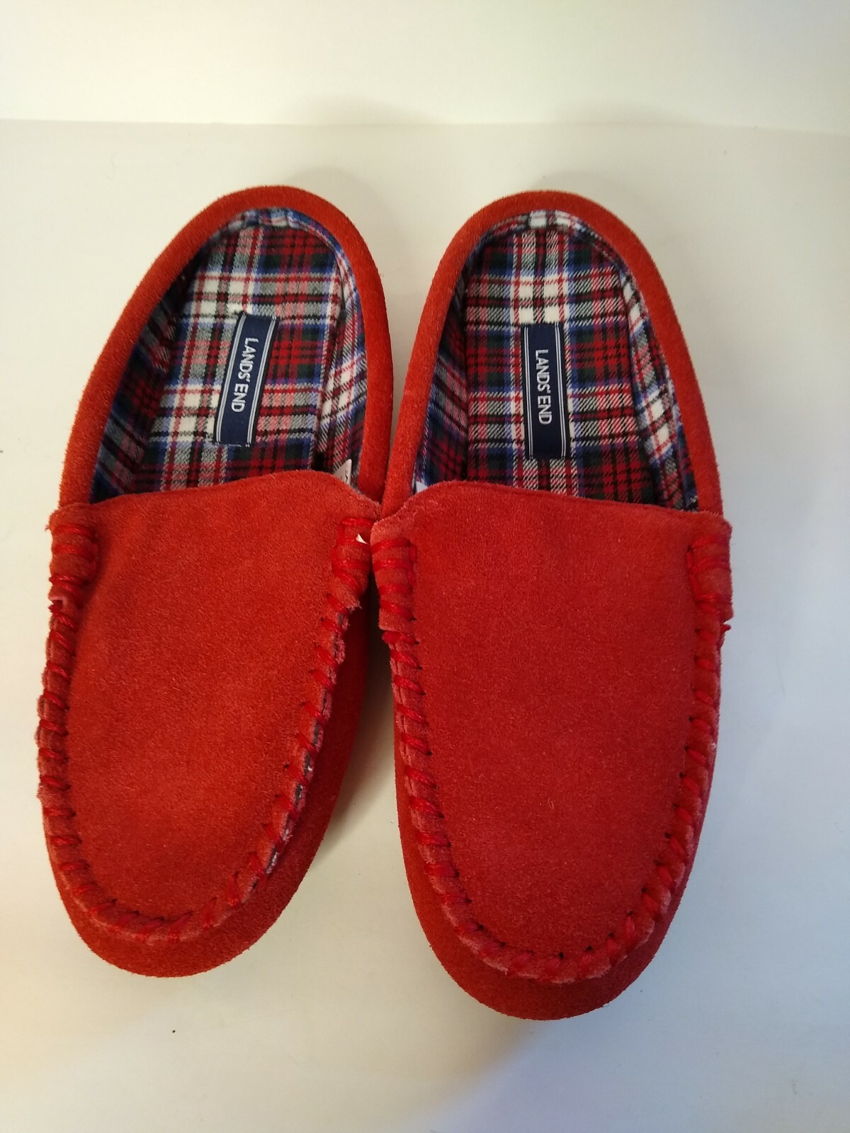 NEW Women’s Lands End Flannel Lined Suede Clog Slippers Deep Red Size 10