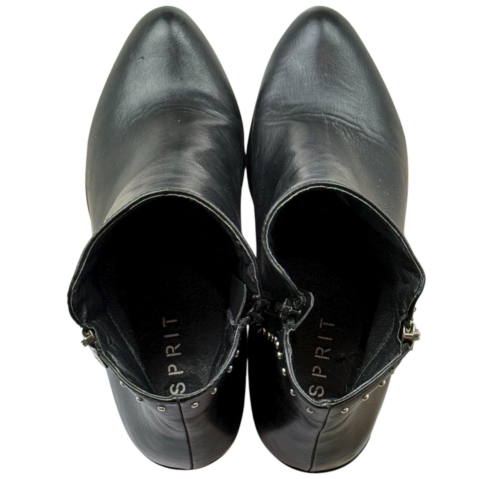 Esprit Topaz Black Studded Ankle Boots Womens Size 9M Side Zip Low Block Heel