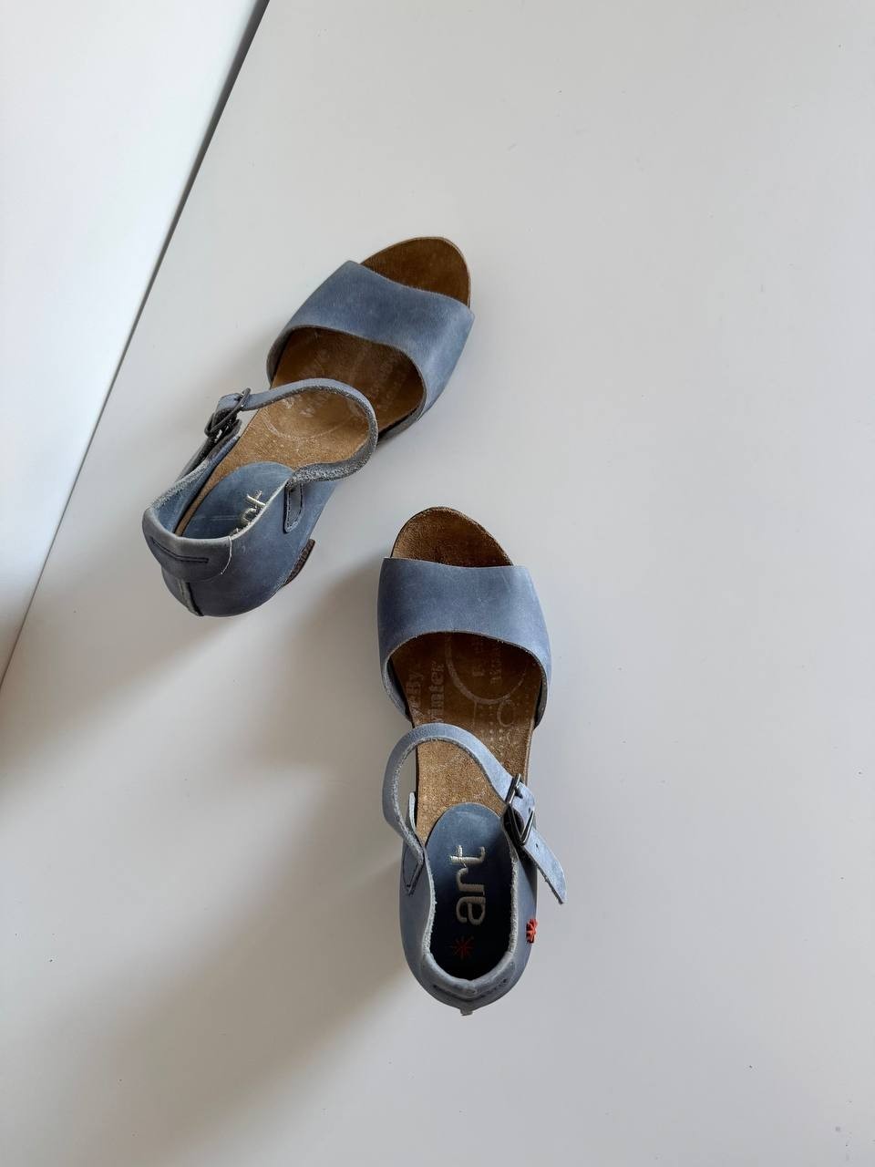 The Art Company Leather Sandals EU 37 Blue Ankle Strap Block Heel Comfort Shoes