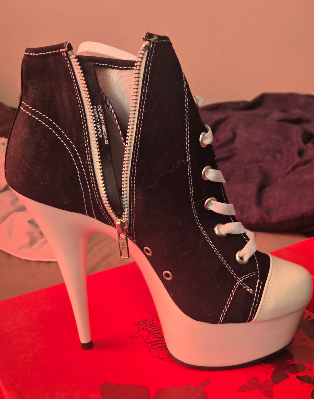 Pleaser Women’s Platform Stiletto Lace-Up Zipper Canvas Colorblock US 10