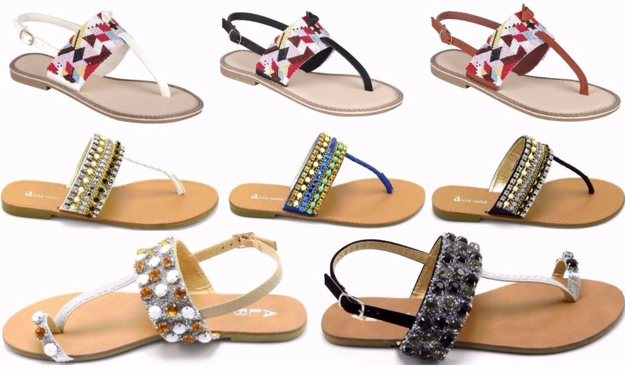 Women’s Multi Color Beaded Bohemian Sandals Thongs Gladiators Shoes Sz 5-10