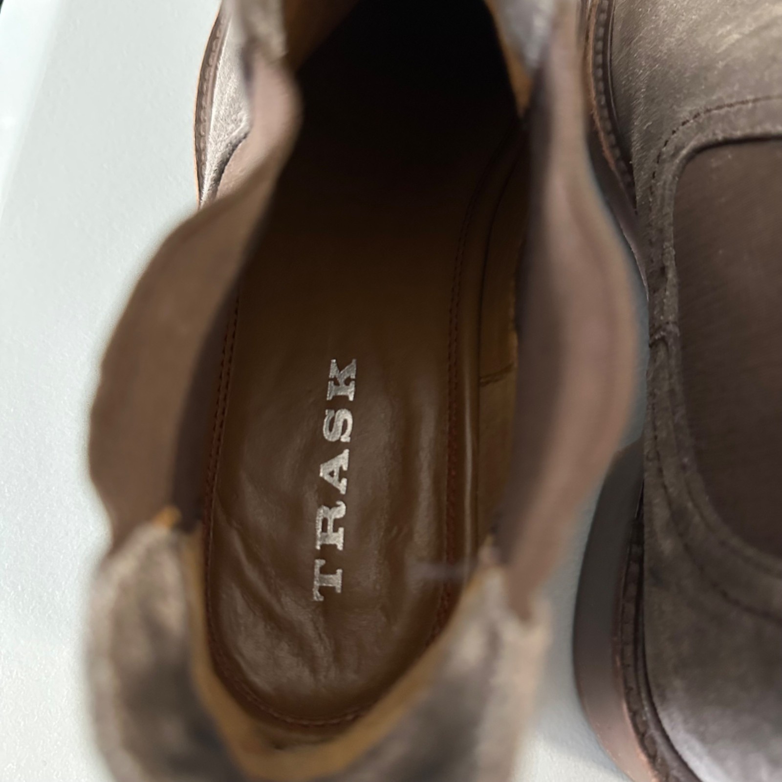 Trask Womens Chelsea Bootie Suede Leather Size 8M Brownish Gray Stacked Heel