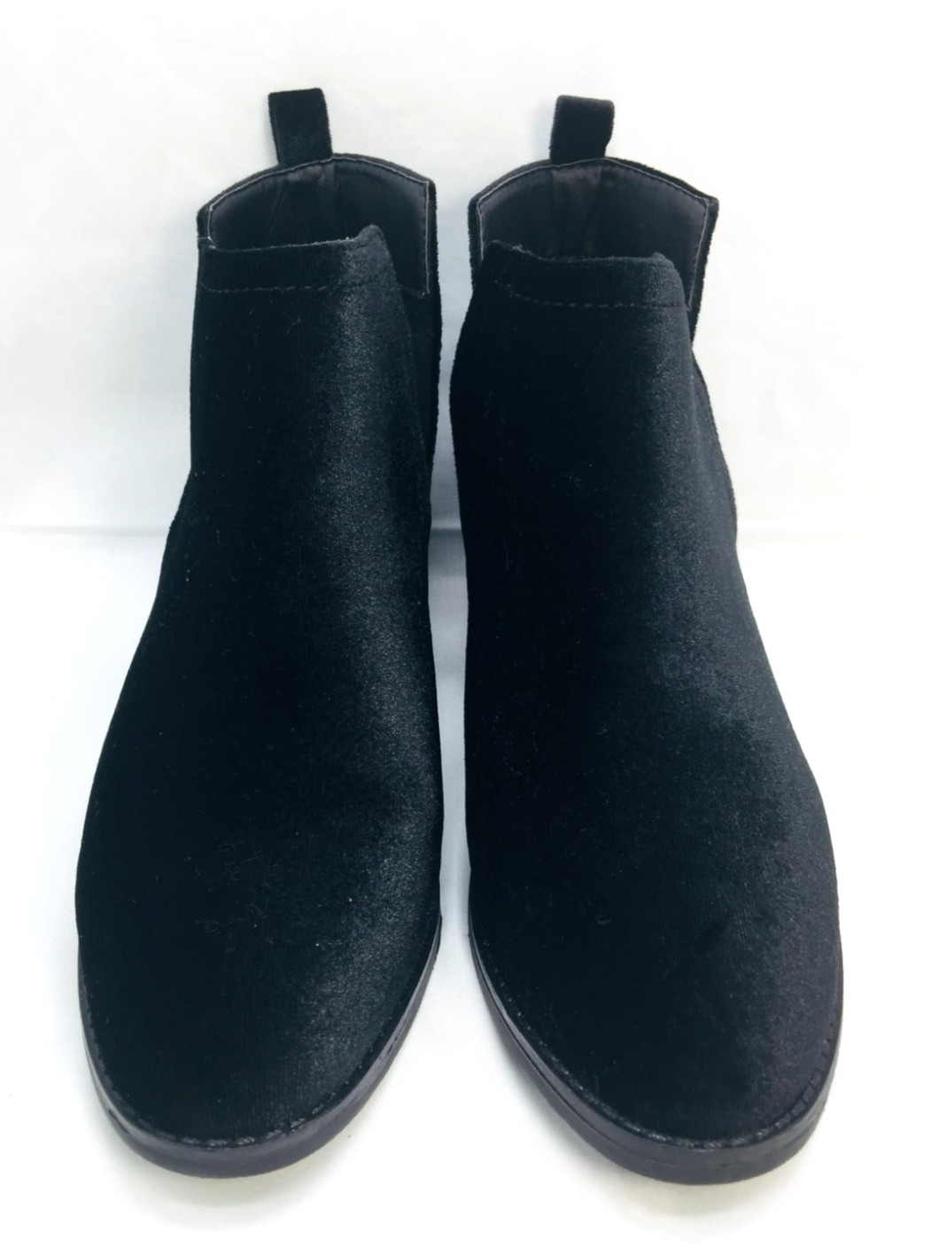 Olivia Miller Women’s Black Faux Suede Slip On Booties Sz 7 Open Slit on Sides