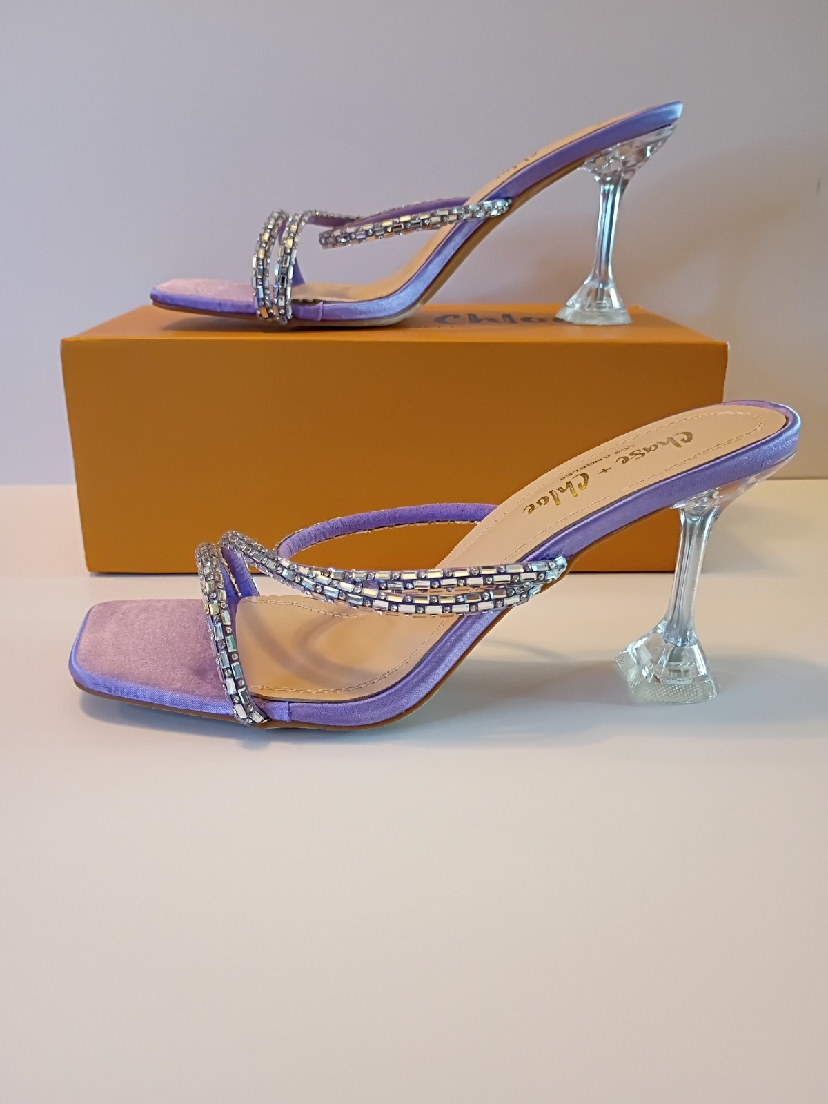 Chase + Chloe Women’s Satin High Heel Sandles Size 7.5 Purple Open Toe