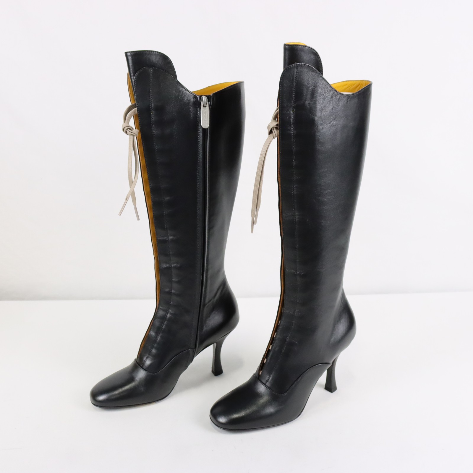 Lili Curia Ida Lace Up Tall Heeled Leather Boots In Black – Women’s Size EU 38