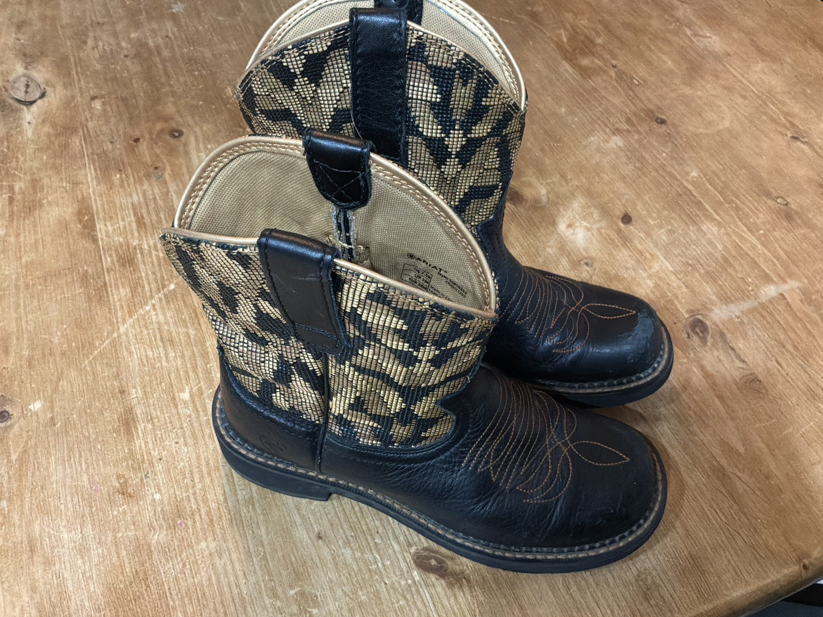 Ariat Fatbaby Western Cowgirl Boots Brown Snakeskin Design Upper 7.5 B Leather