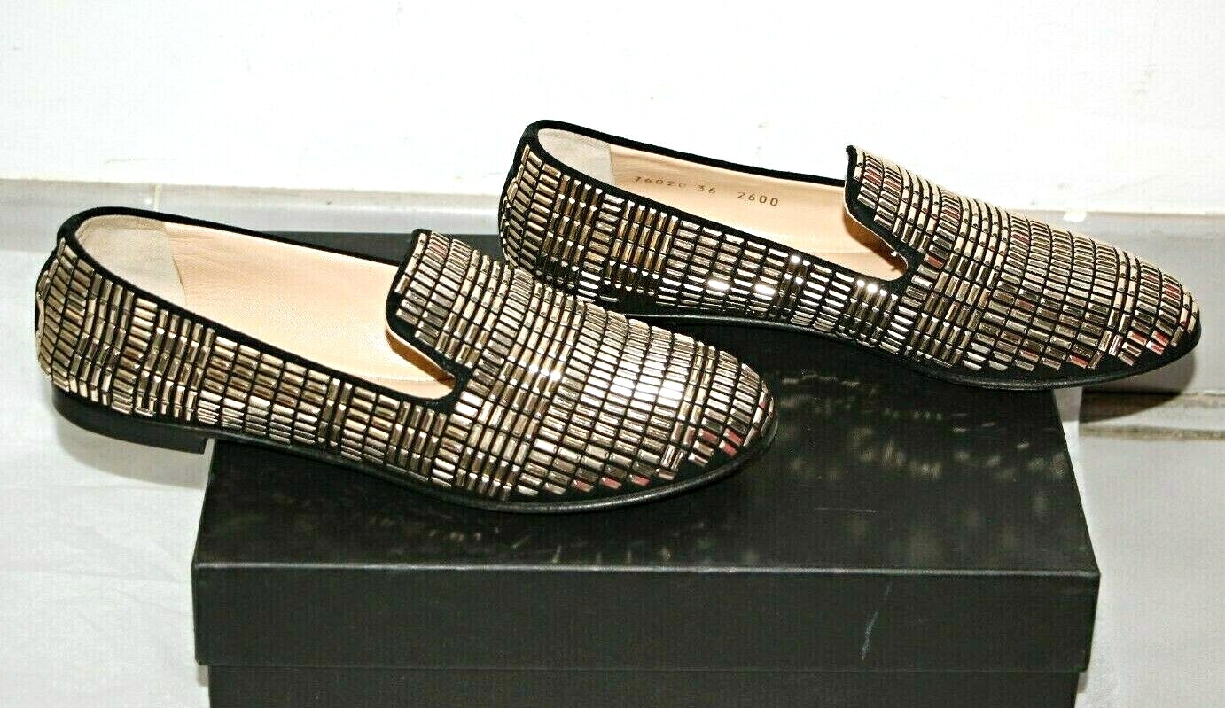 Giuseppe Zanotti Dalila Gold Studded Suede Smoking Flats Loafer US 6/ IT 36 $995