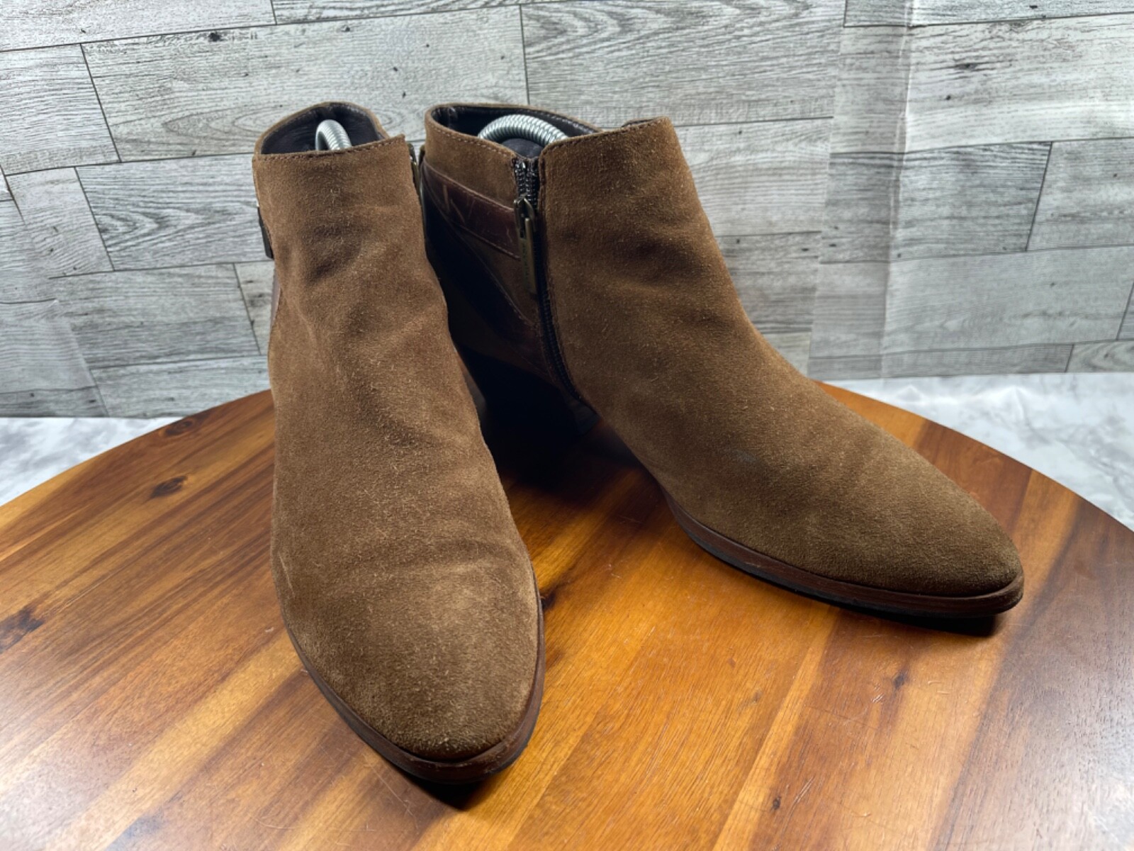 Aquatalia Farin Boots Women 9.5M Shoes Brown Suede Strap Waterproof Ankle Bootie