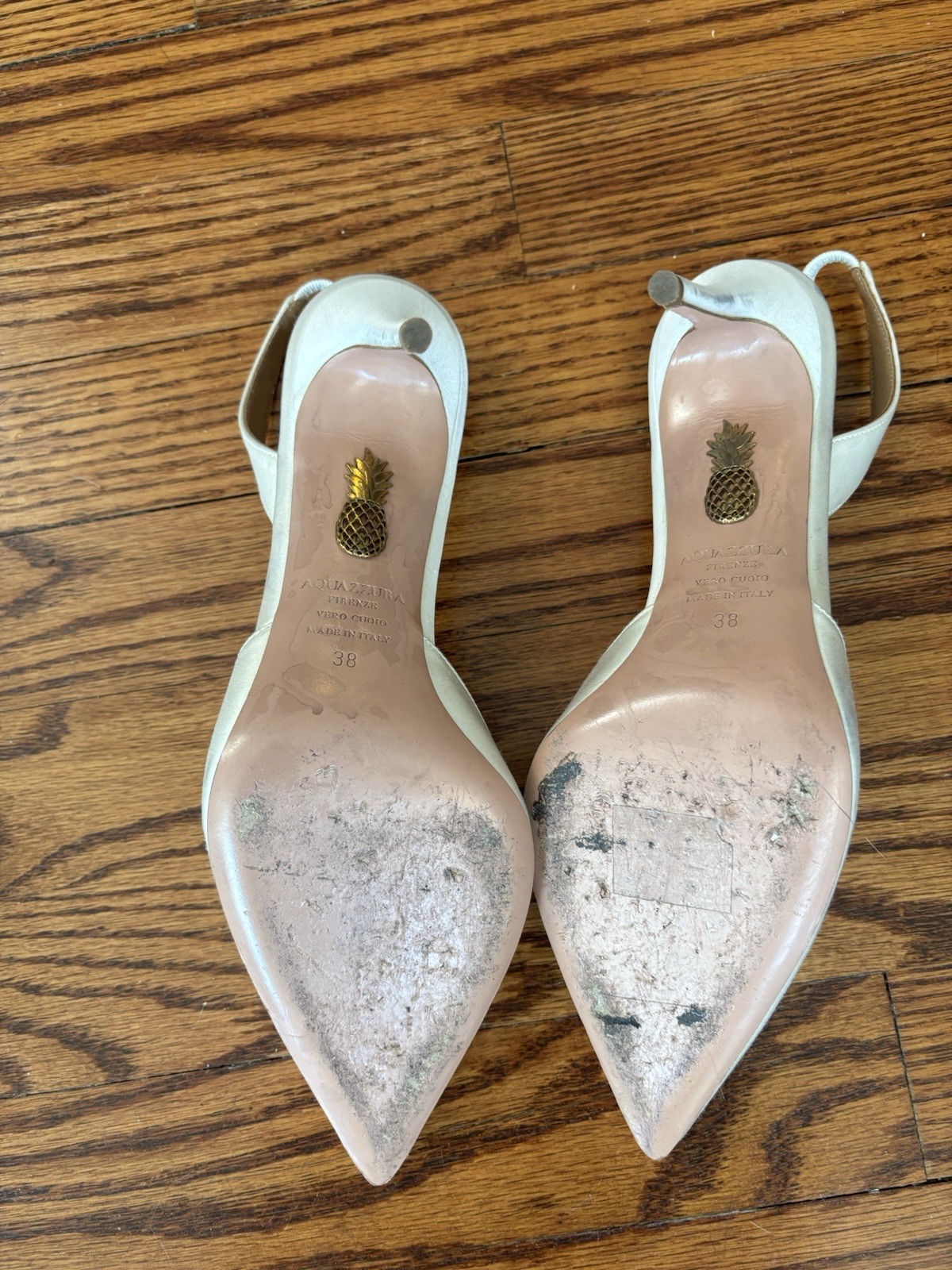 Aquazzura Satin Slingback Stiletto Pointed Toe Heels White EU 38 Women