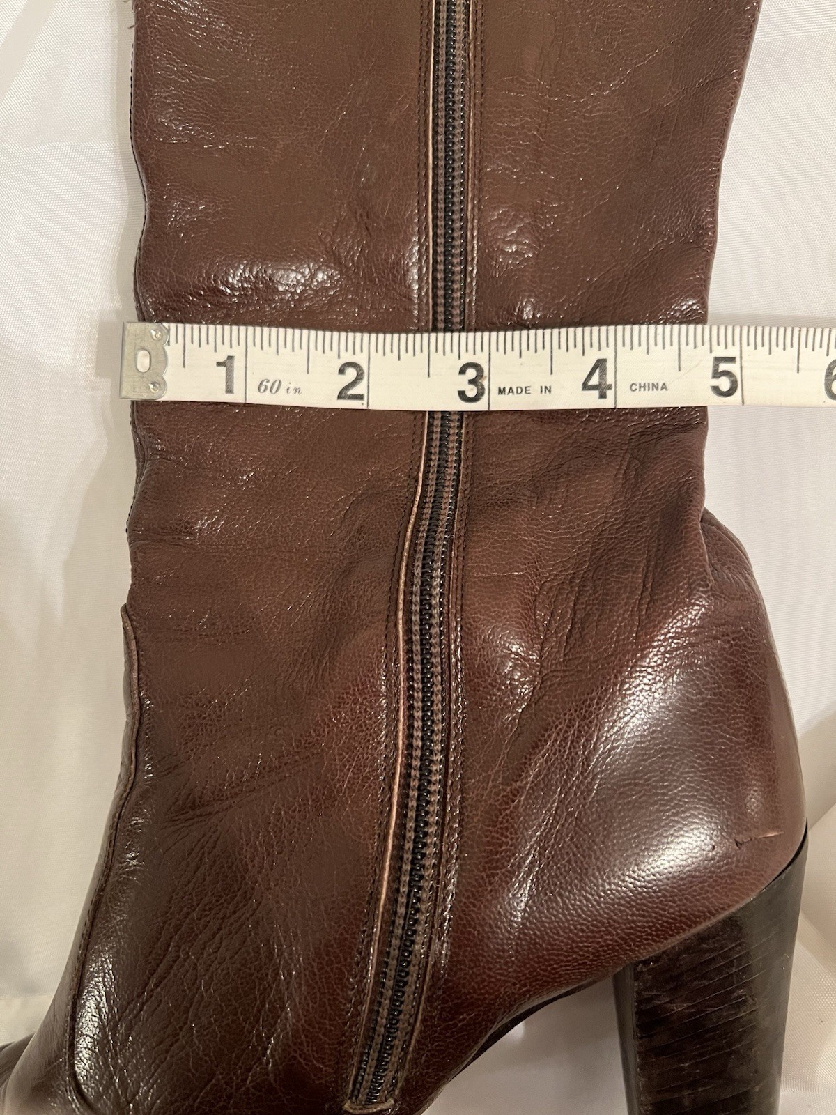 70s Vintage Halston Brown Leather Knee High Boots Womens 7M Block Heel Zip Italy