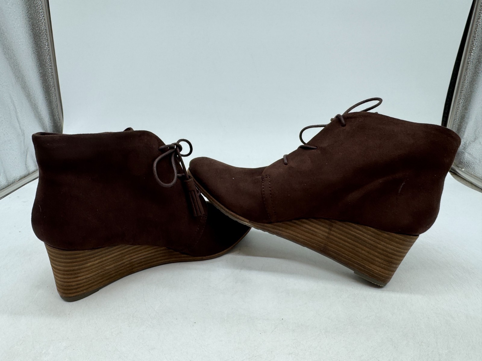 Dr. Scholl’s Dakota Wedge Booties Womens Dark Brown Suede Tassel Tie Lace-Up – 9