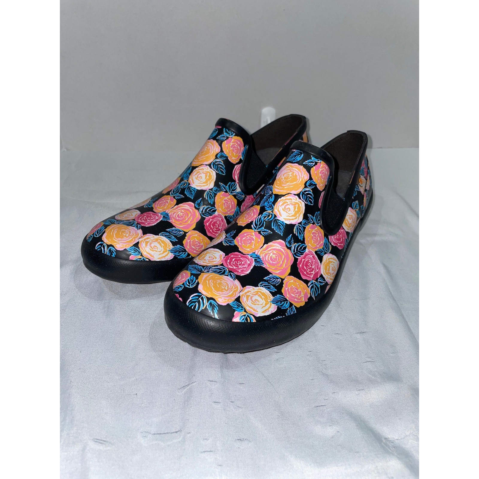 Bogs Patch Slip Rose Waterproof Garden Shoes Floral Black Multi 72742-009 Size 9