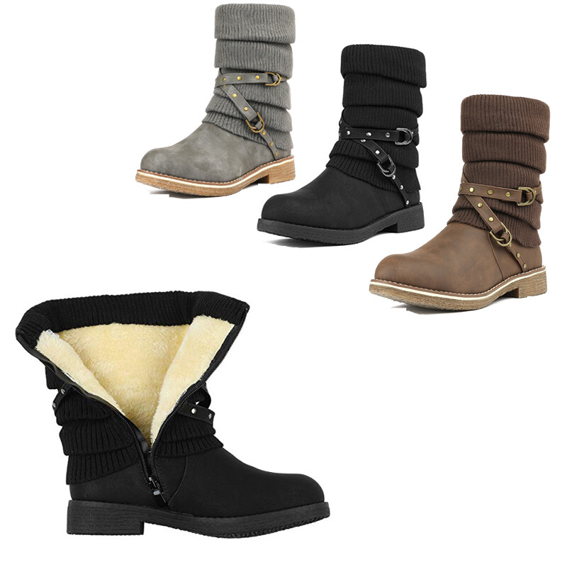 Womens Winter Mid Calf Boots Warm Faux Fur Lined Snow Boots Shoes Size 5-11 US