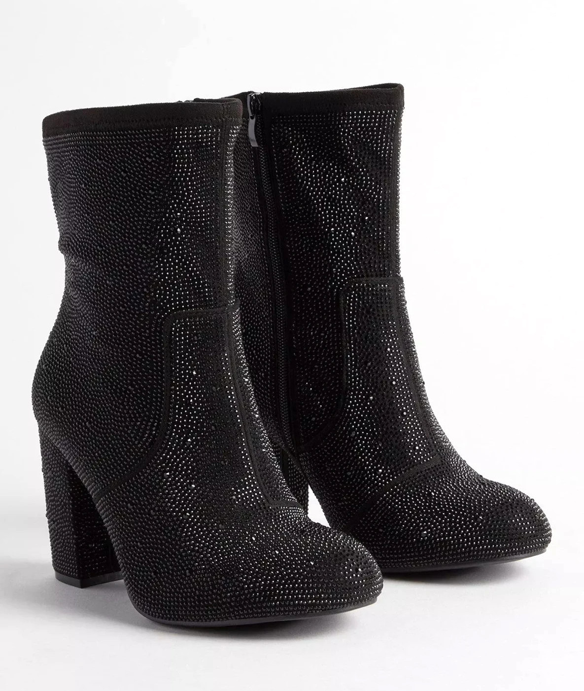 Torrid Black Sparkly Strappy Stretch Embellished Booties Boots, Women 8.5 W Wide