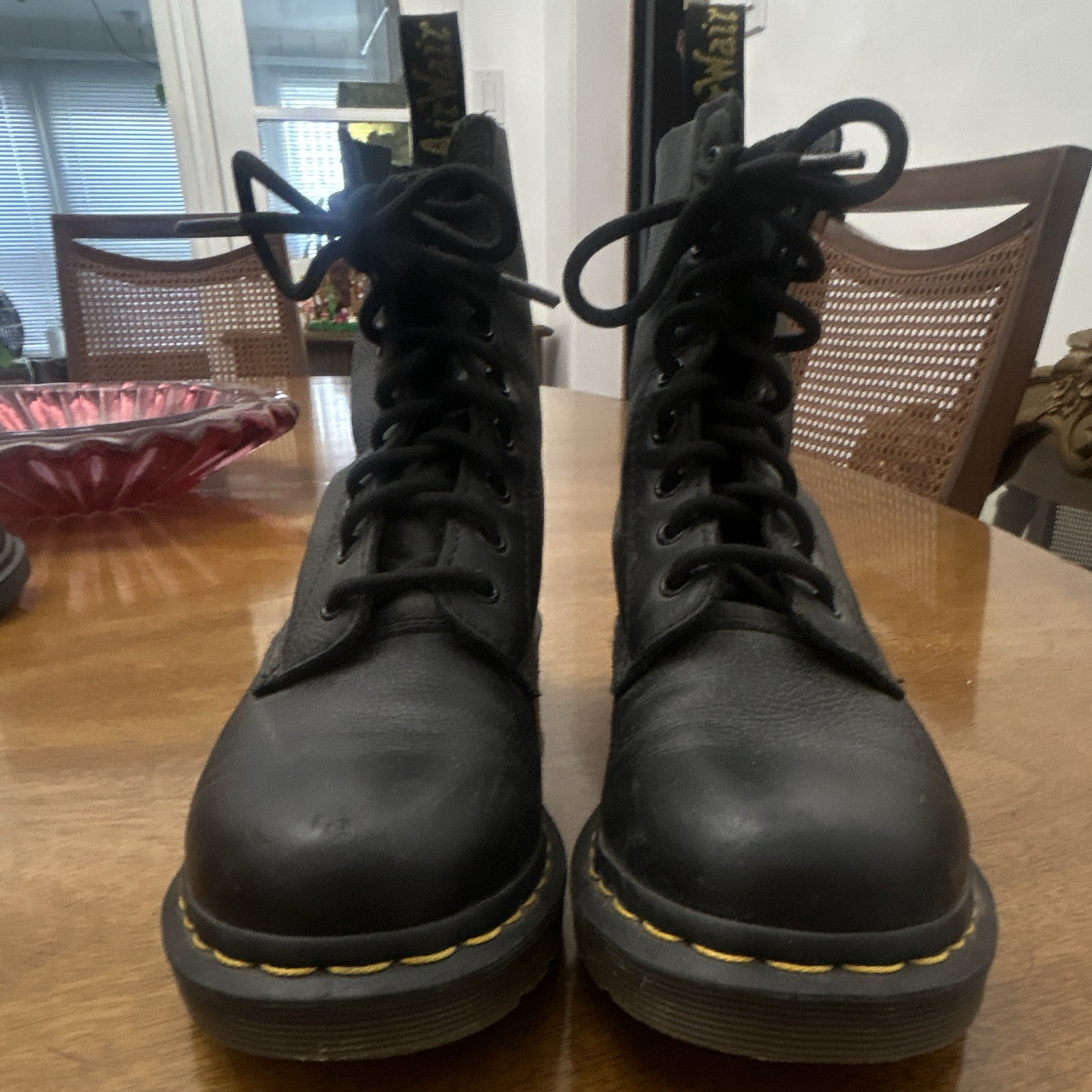 Dr. Martens 1460 Pascal Black Leather Combat Ankle Boots Lace Up Women US 7