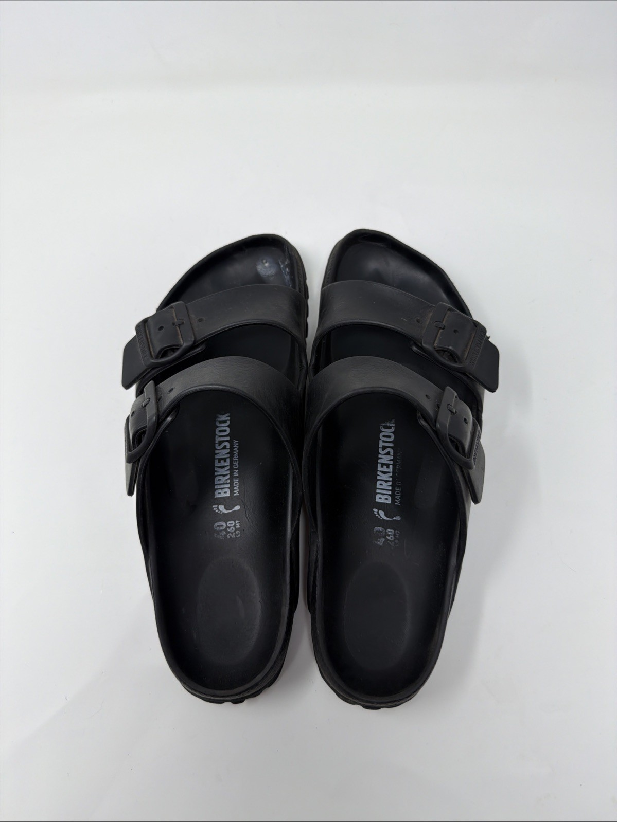 Birkenstock Arizona Eva Black Double Buckle Slides 40 Wom 9/Men 7 Narrow Sandals