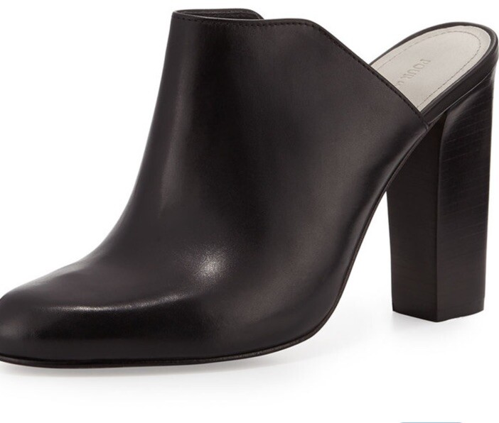 $250 Pour La Victoire Black Verdi Leather High Block Heeled Mules Slide Size 6.5