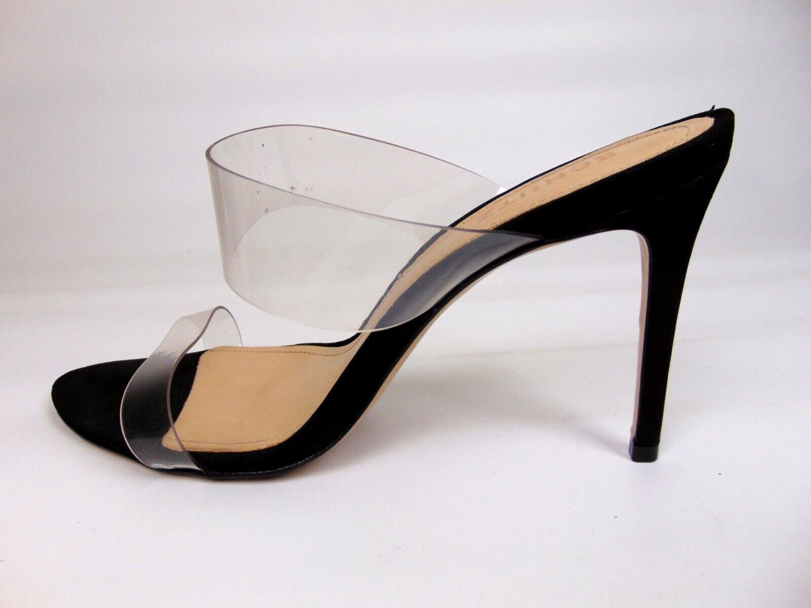 Schutz Womens Ariella Black Suede Slide Clear Heels Sandals Shoes Size 11.0 B,