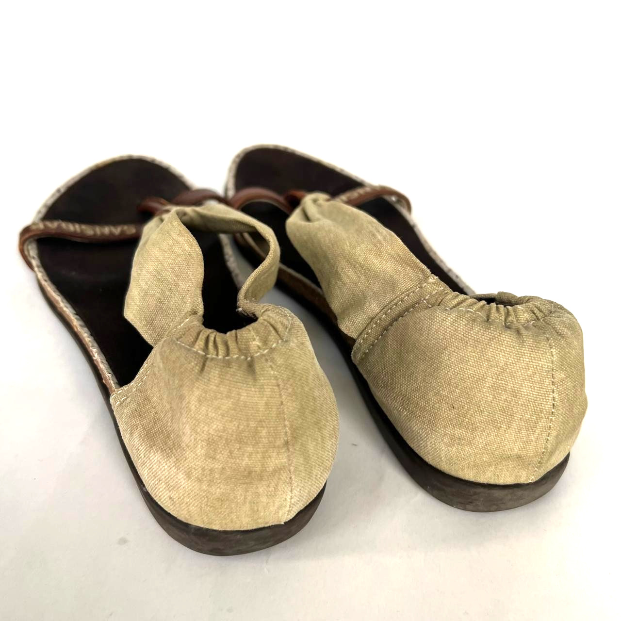 Sansibar Sylt Women’s Canvas & Leather Thong Sandals Shoes Size 37 EU Olive