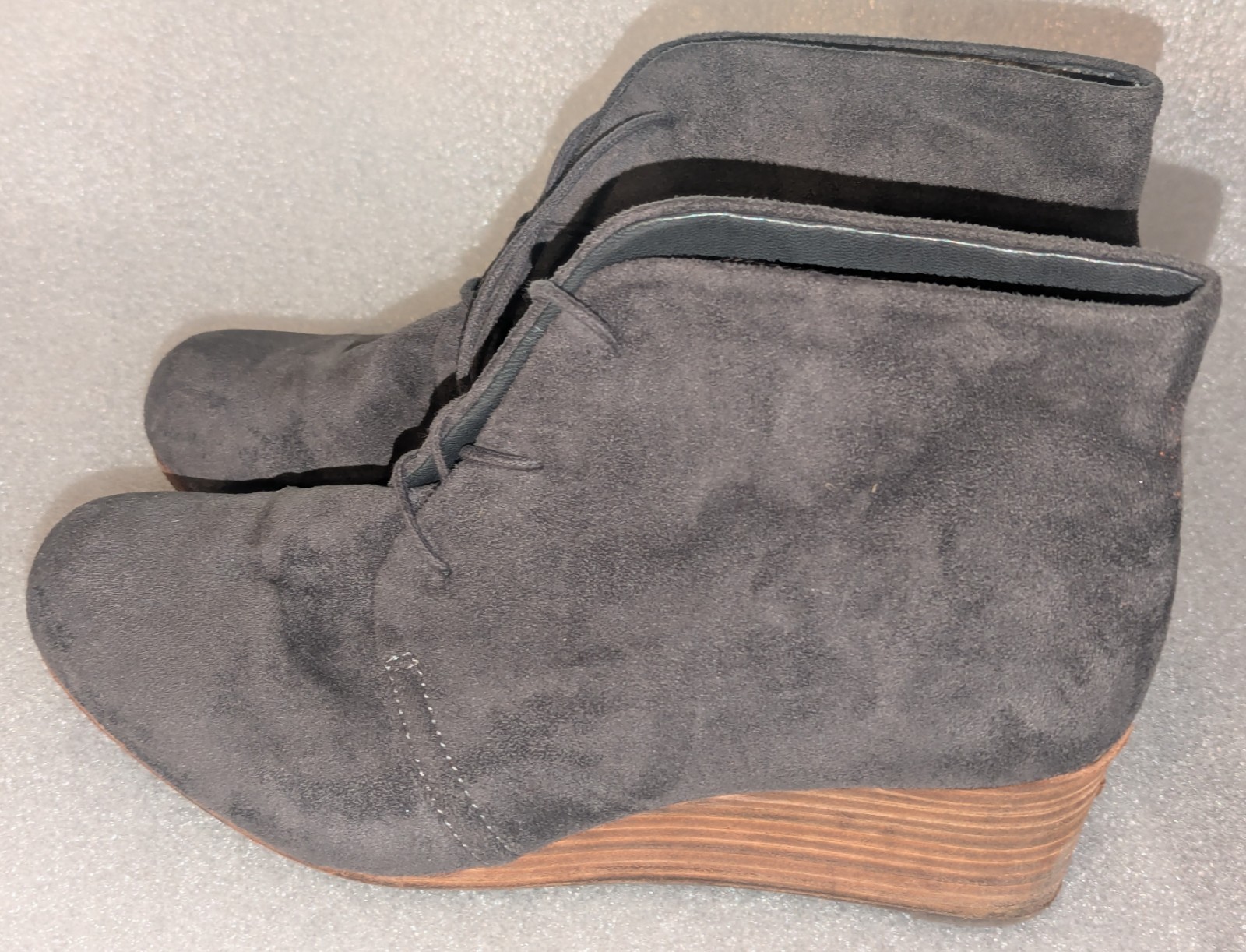 Dr. Scholl’s Women’s Dakota Wedge Boot Gray Fabric Lace Up Size 9 M / 39