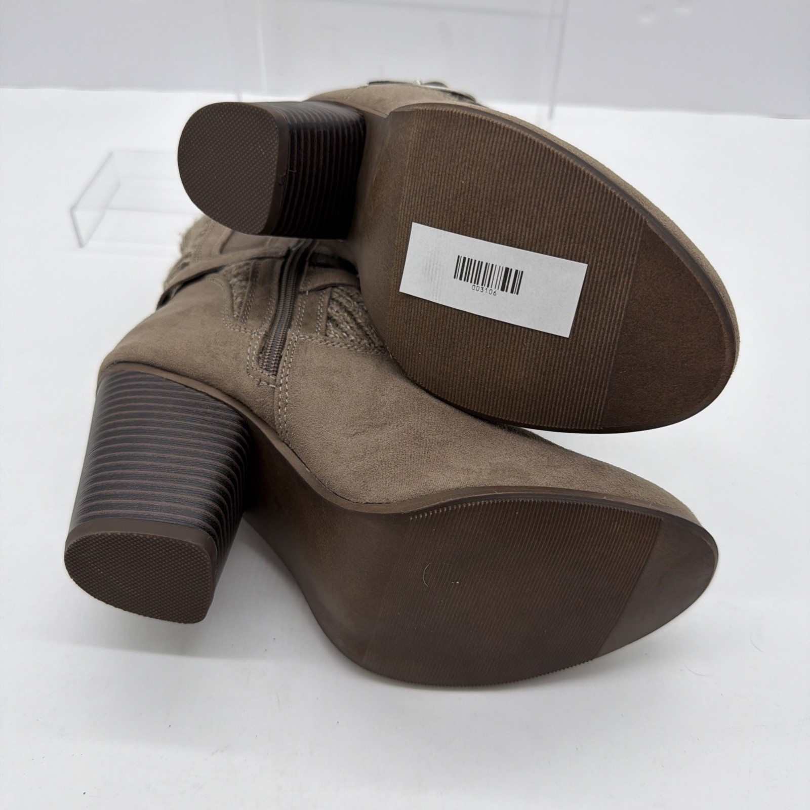TORRID Taupe Size 9WW Sweater Booties Block Stacked Heel Almond Toe Side Zip