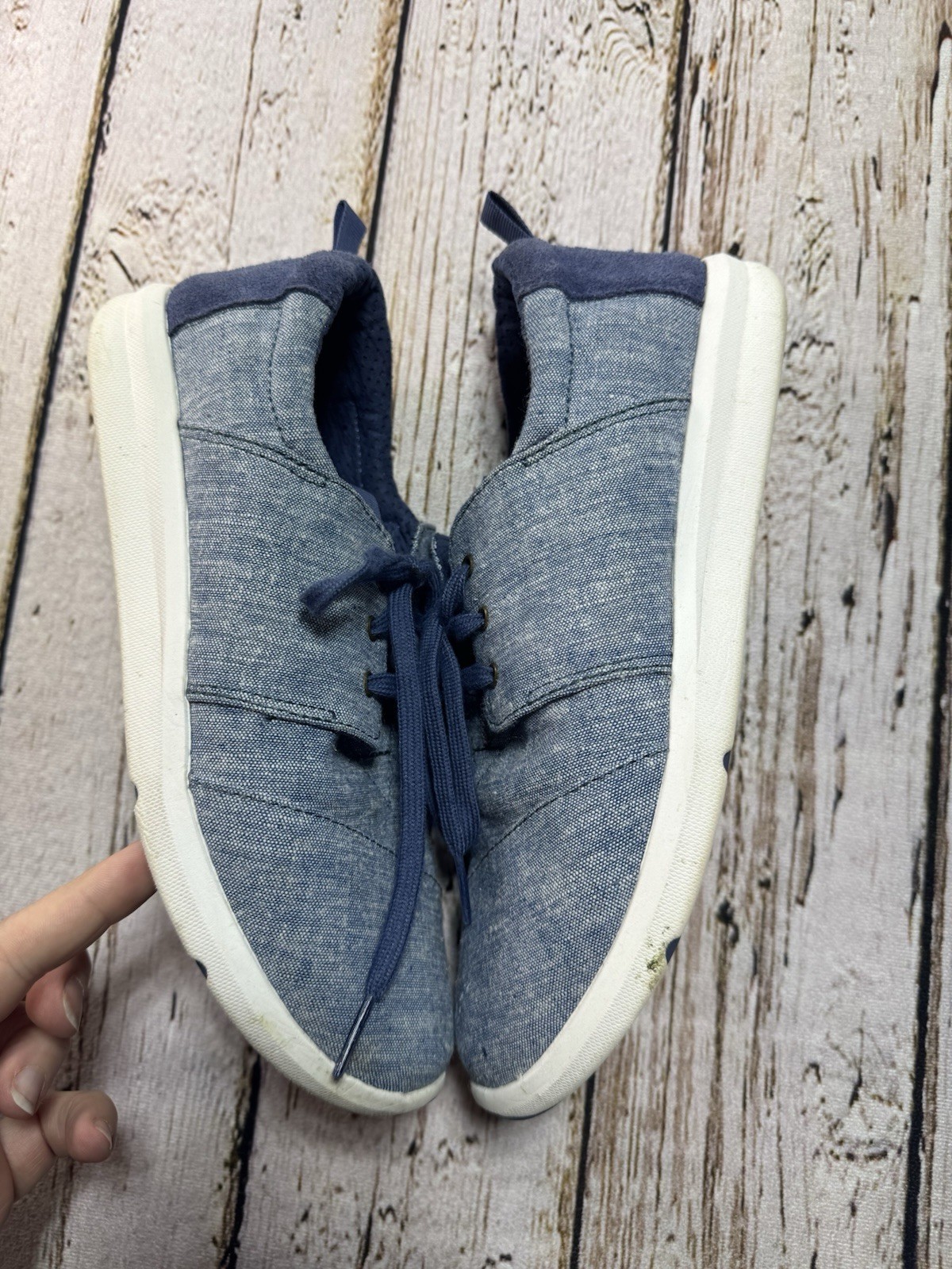 Toms Shoes Women’s Size 9 Del Rey Lace Up Flat Walking Sneakers Blue Denim