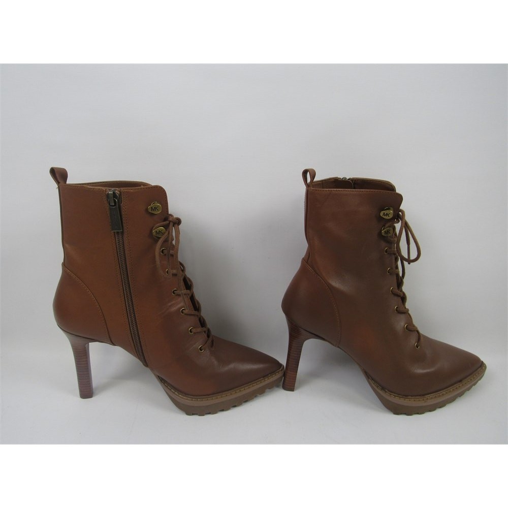 Michael Kors Kyle Brown Leather Lace-Up Stiletto Heeled Boots – Size 6.5M