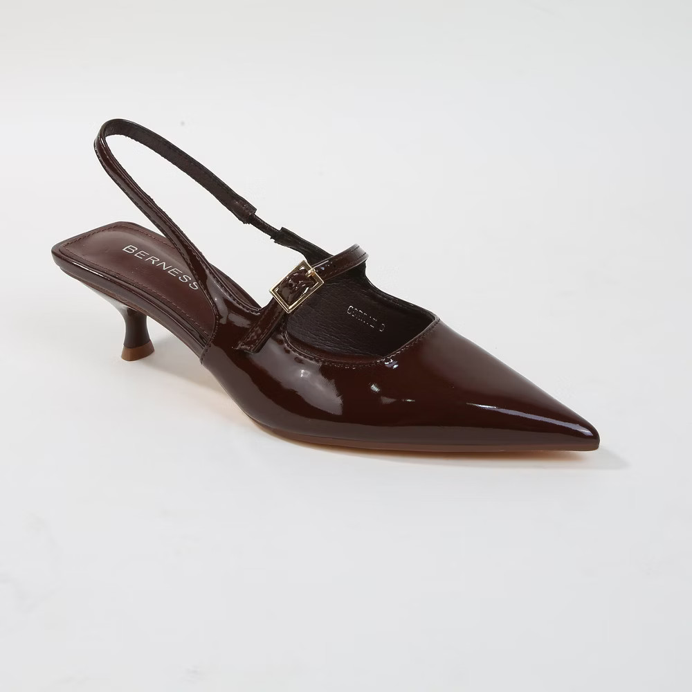 Berness Women Corrie Slingback Kitten Heels with Buckled Strap Brown 10