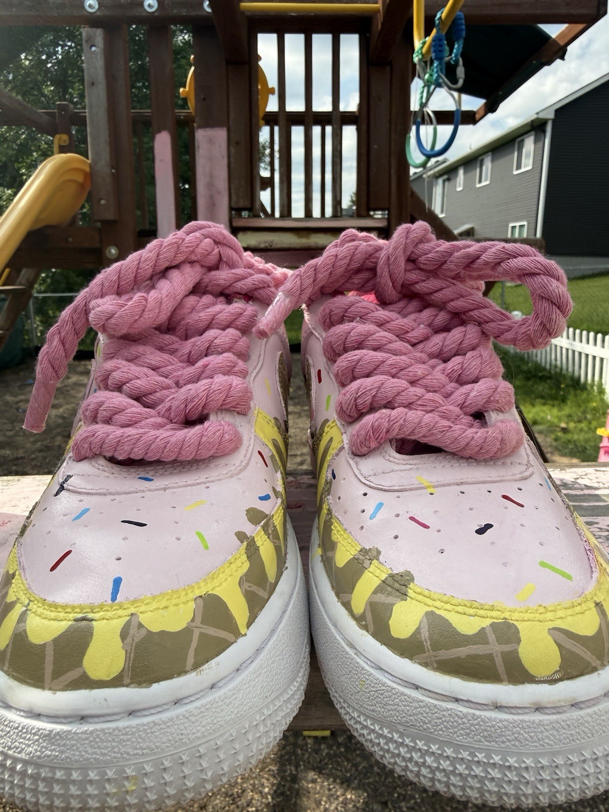 WMS 6.5 Custom hand painted “ Ice Cream and waffle “ AF1, with 8mm rope laces.