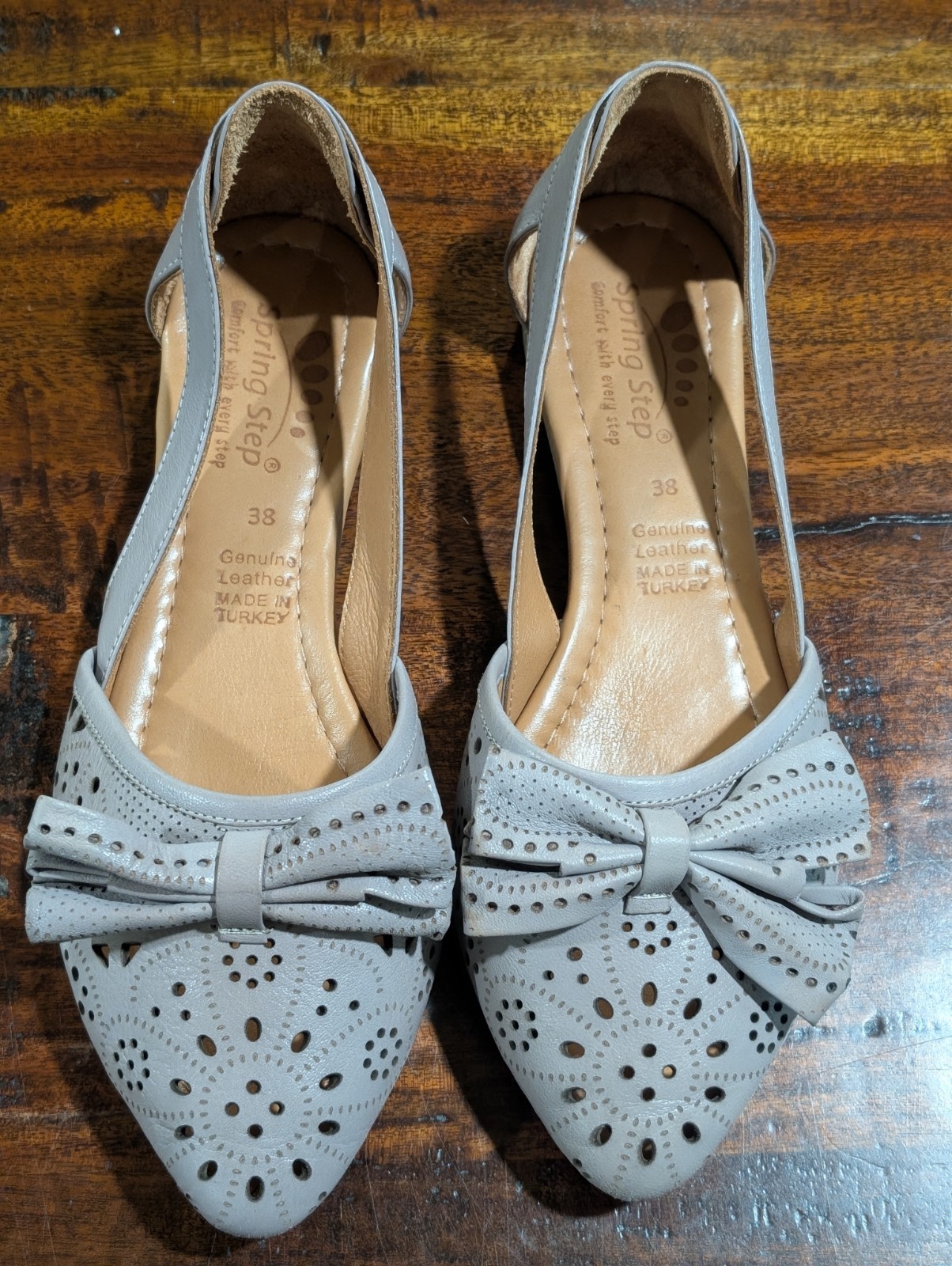 Spring Step Bowtiful Flat NEW Eu 38 Women Taupe Leather Slip on Shoes d’orsay