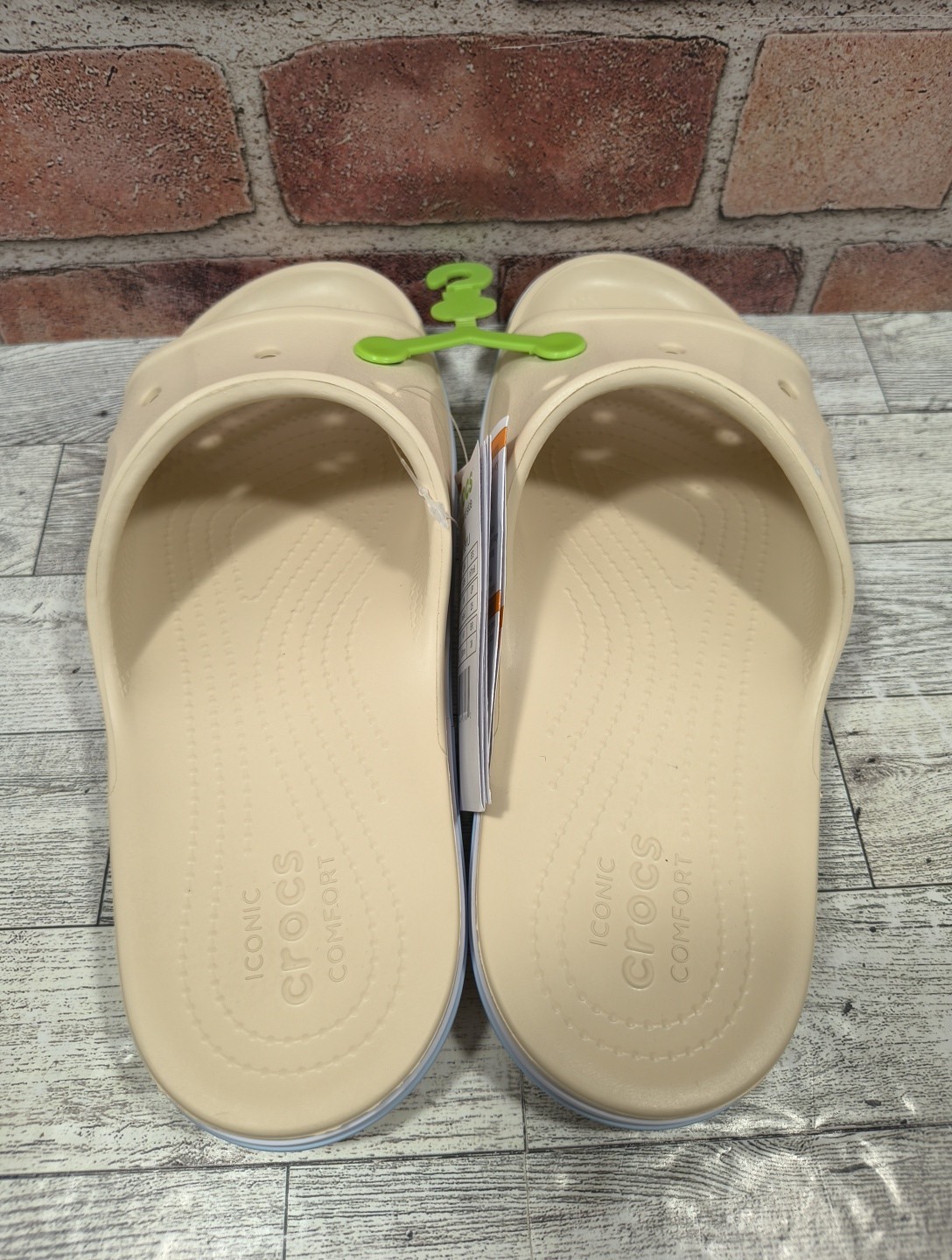 Crocs Bayaband Beige Raised Crocs Logo Unisex Slides Size M5/W7 205392-1LI NWT