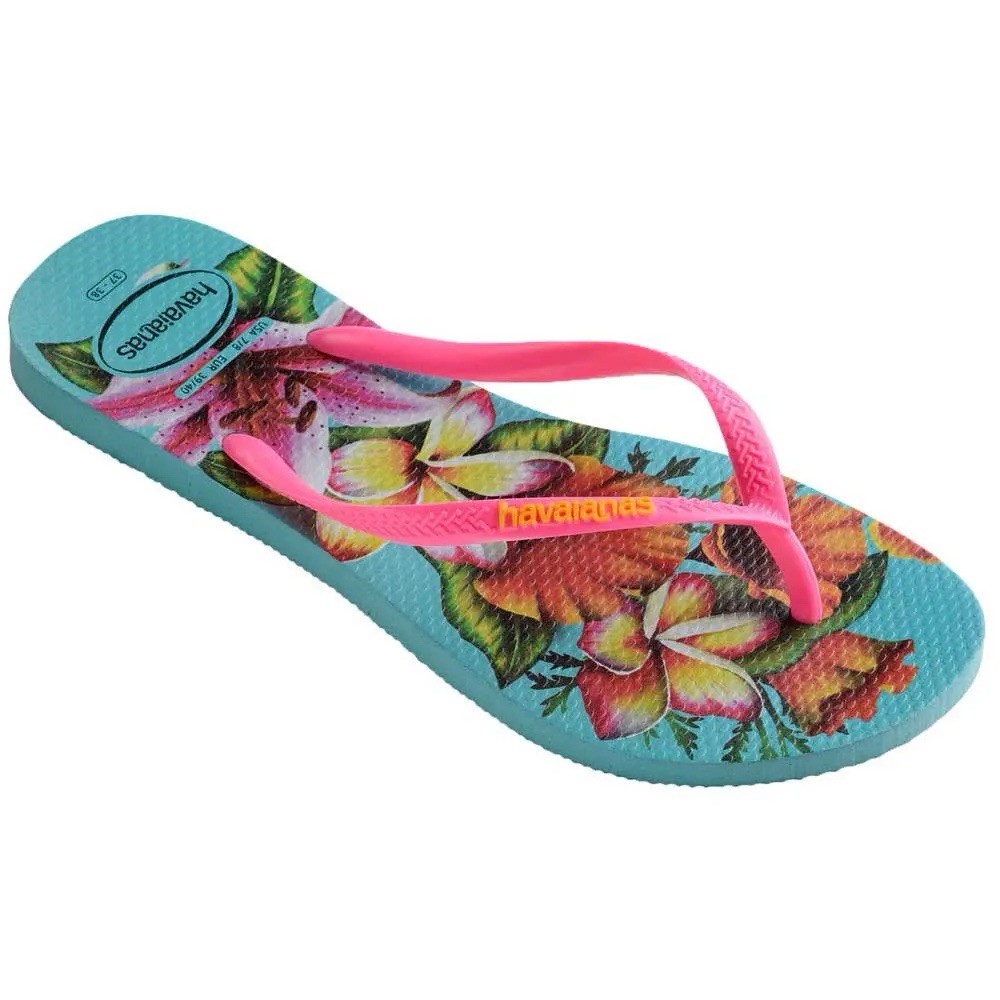 Havaianas Blue Pink Hawaiian Floral Flip Flops Youth Size 3/4 Y