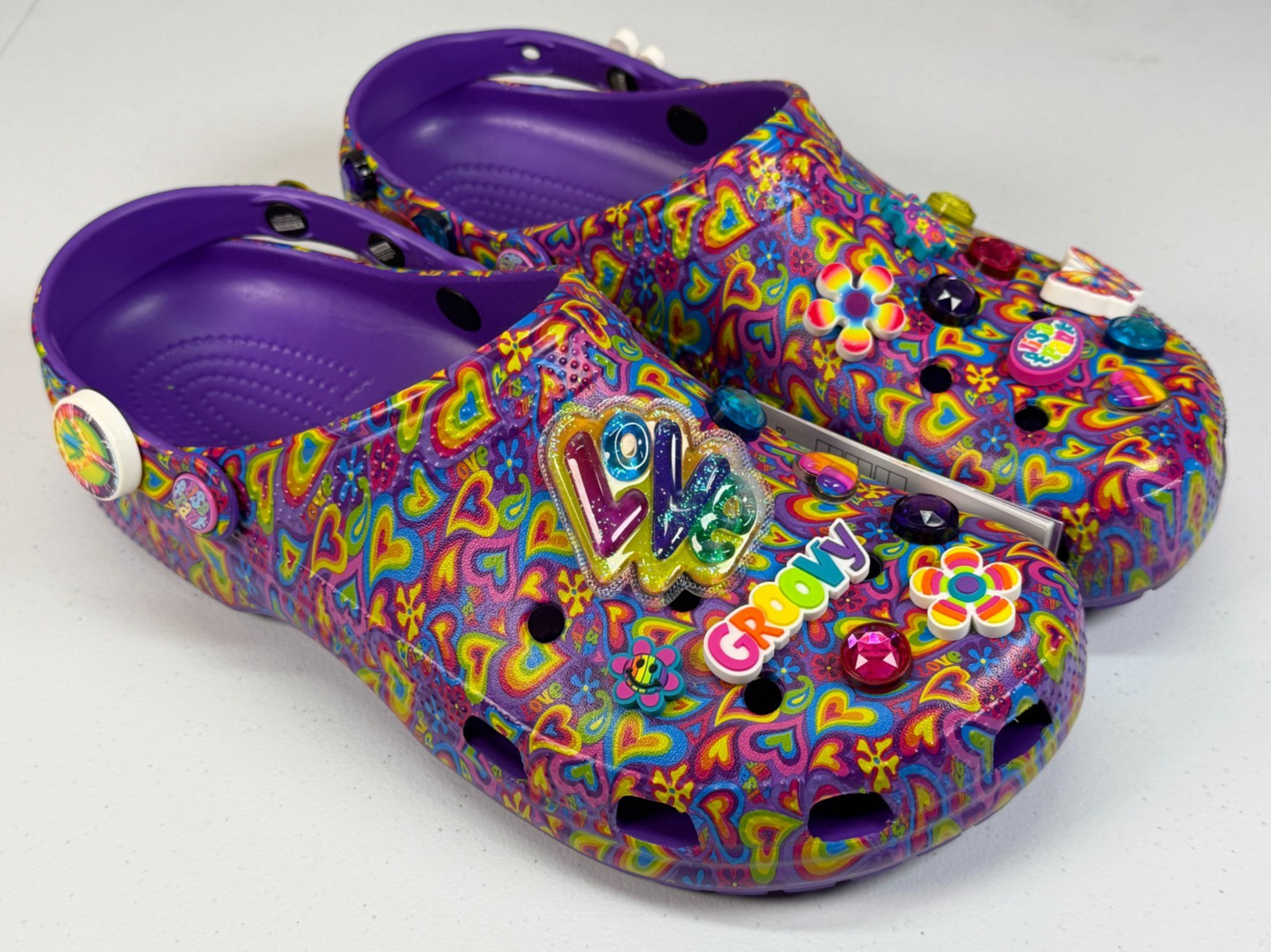 Lisa Frank Crocs Classic Clog Limited Edition Neon Purple With Jibbitz M12/W14
